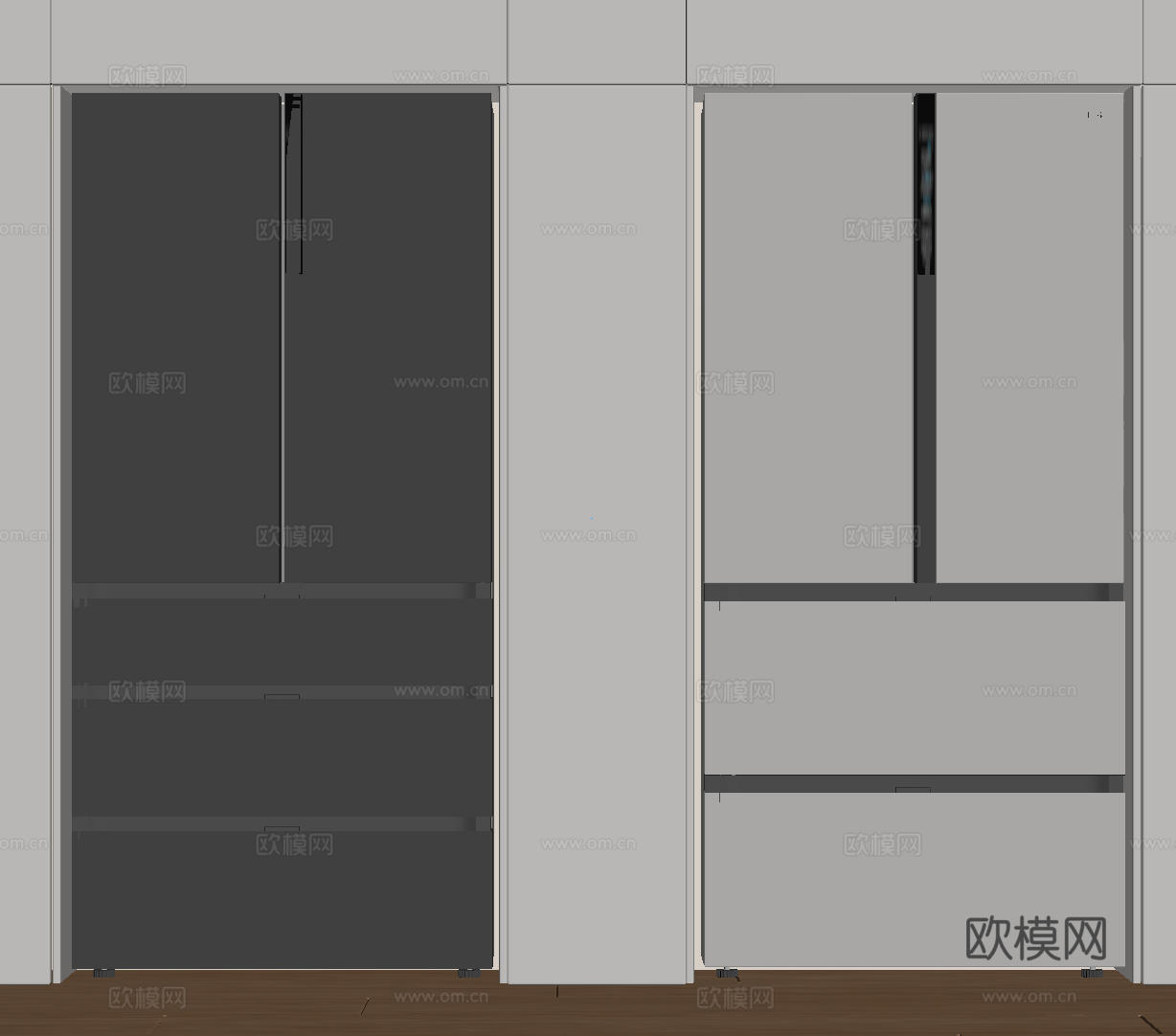现代极简冰箱 双开门冰箱 简约冰箱柜 中古冰箱 意式冰箱 厨su模型