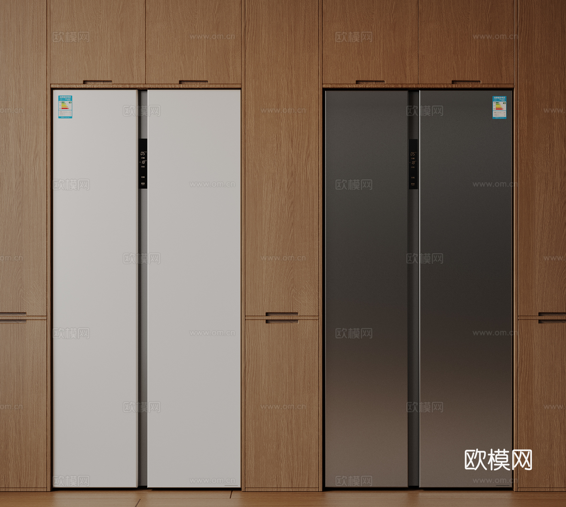 现代极简冰箱 双开门冰箱 简约冰箱柜 中古冰箱 意式冰箱 厨su模型