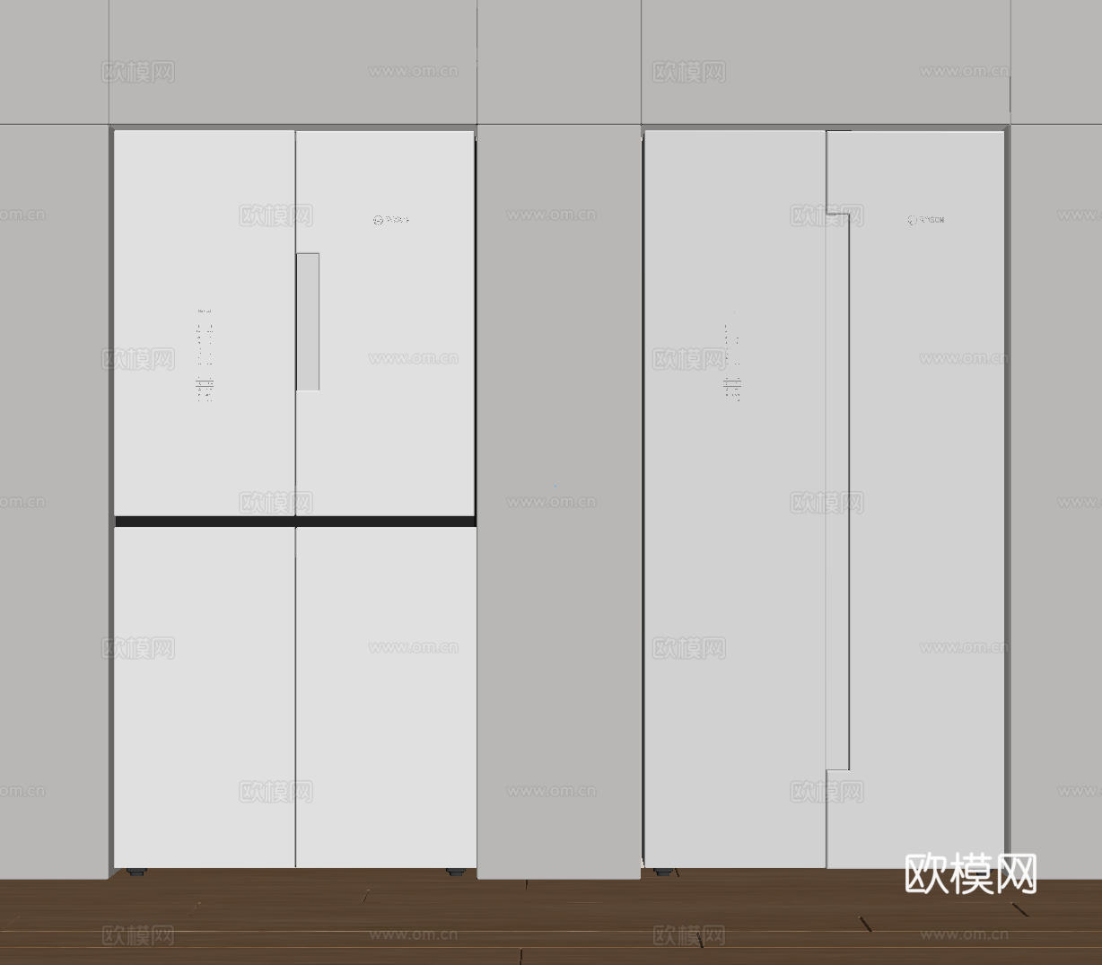 现代极简冰箱 双开门冰箱 简约冰箱柜 中古冰箱 意式冰箱 厨su模型