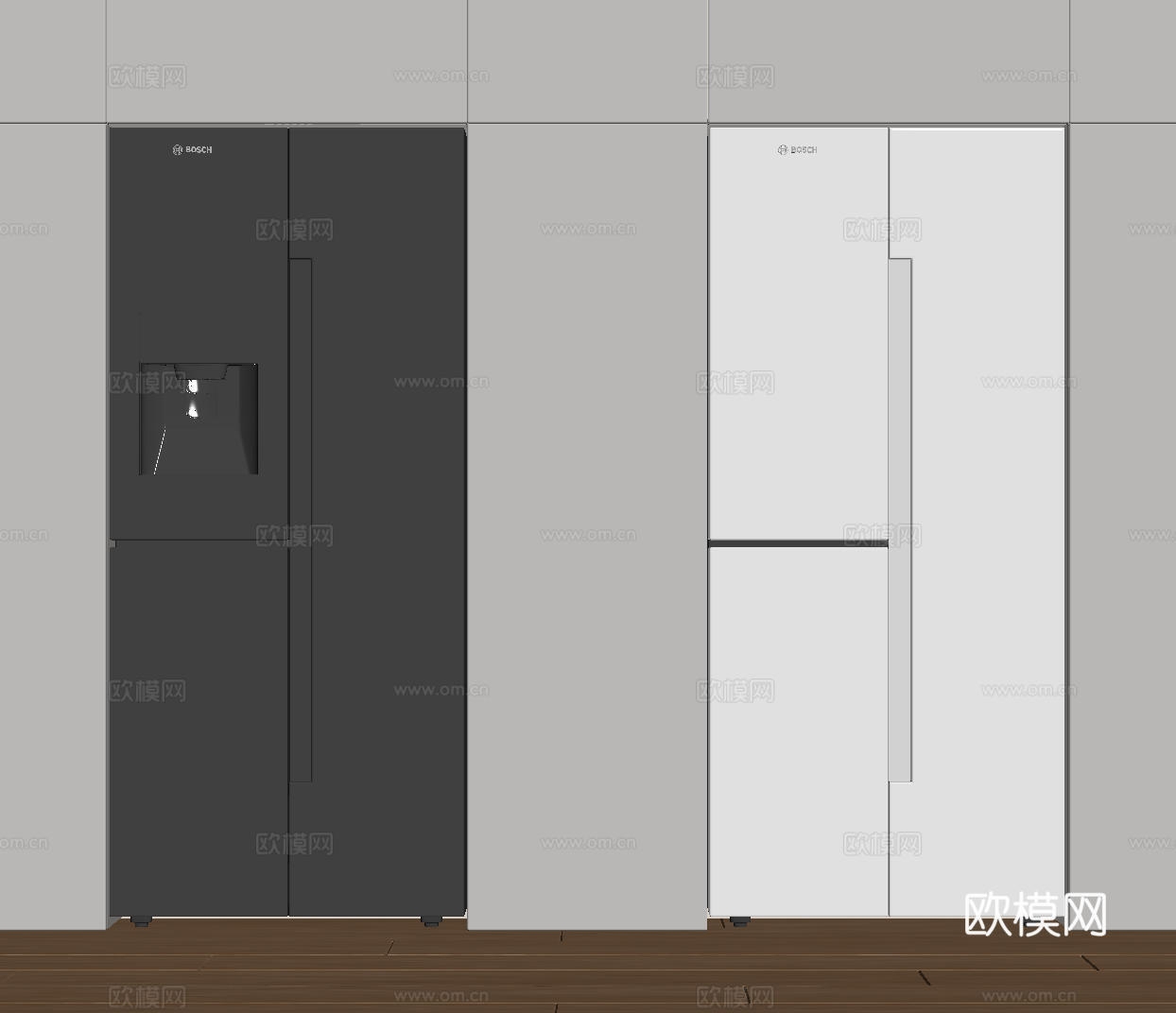 现代极简冰箱 双开门冰箱 简约冰箱柜 中古冰箱 意式冰箱 厨su模型