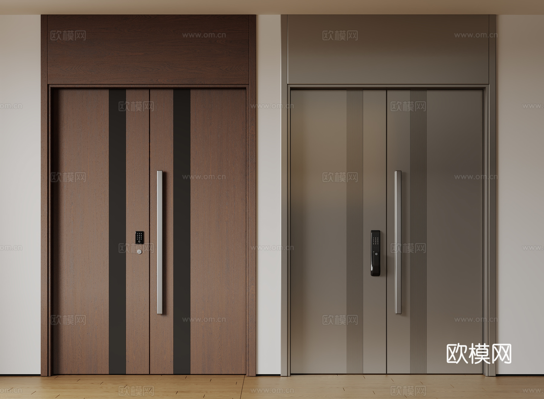 现代极简双开门 中古平开门 入户门 防盗门 通顶对开门 别墅3d模型