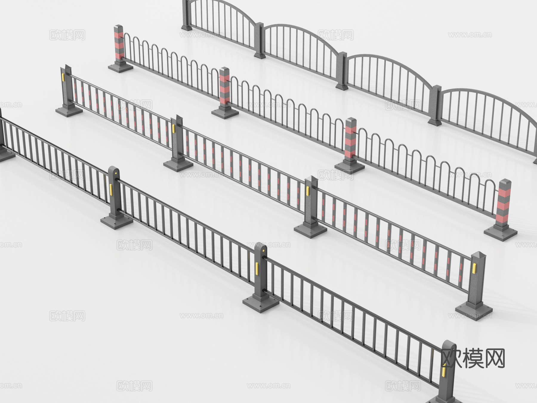 现代道路隔离带 防护栏 铁艺 交通护栏 路障围栏su模型
