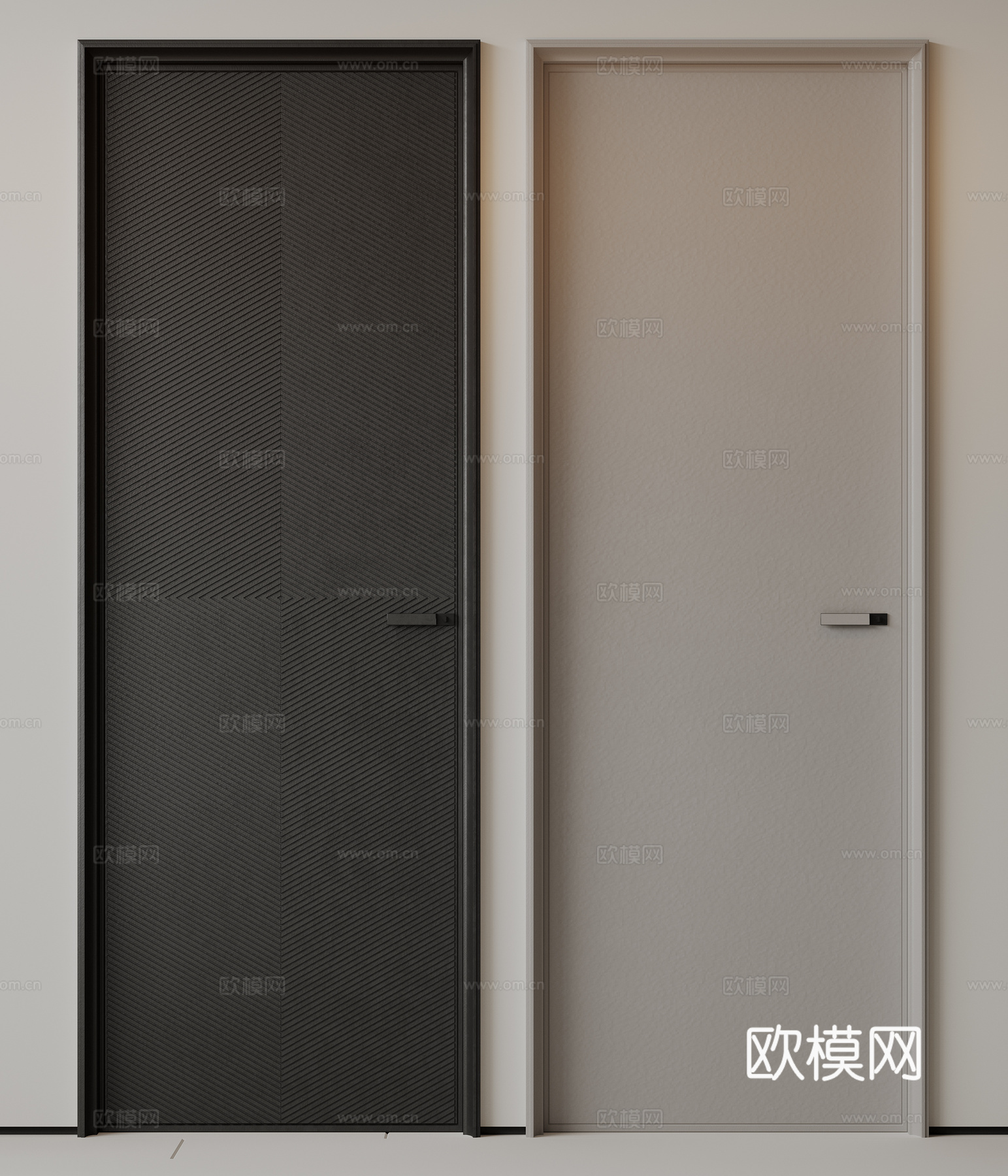 现代极简单开门 中古房间门 卧室门 平板门 实木门 平开门su模型