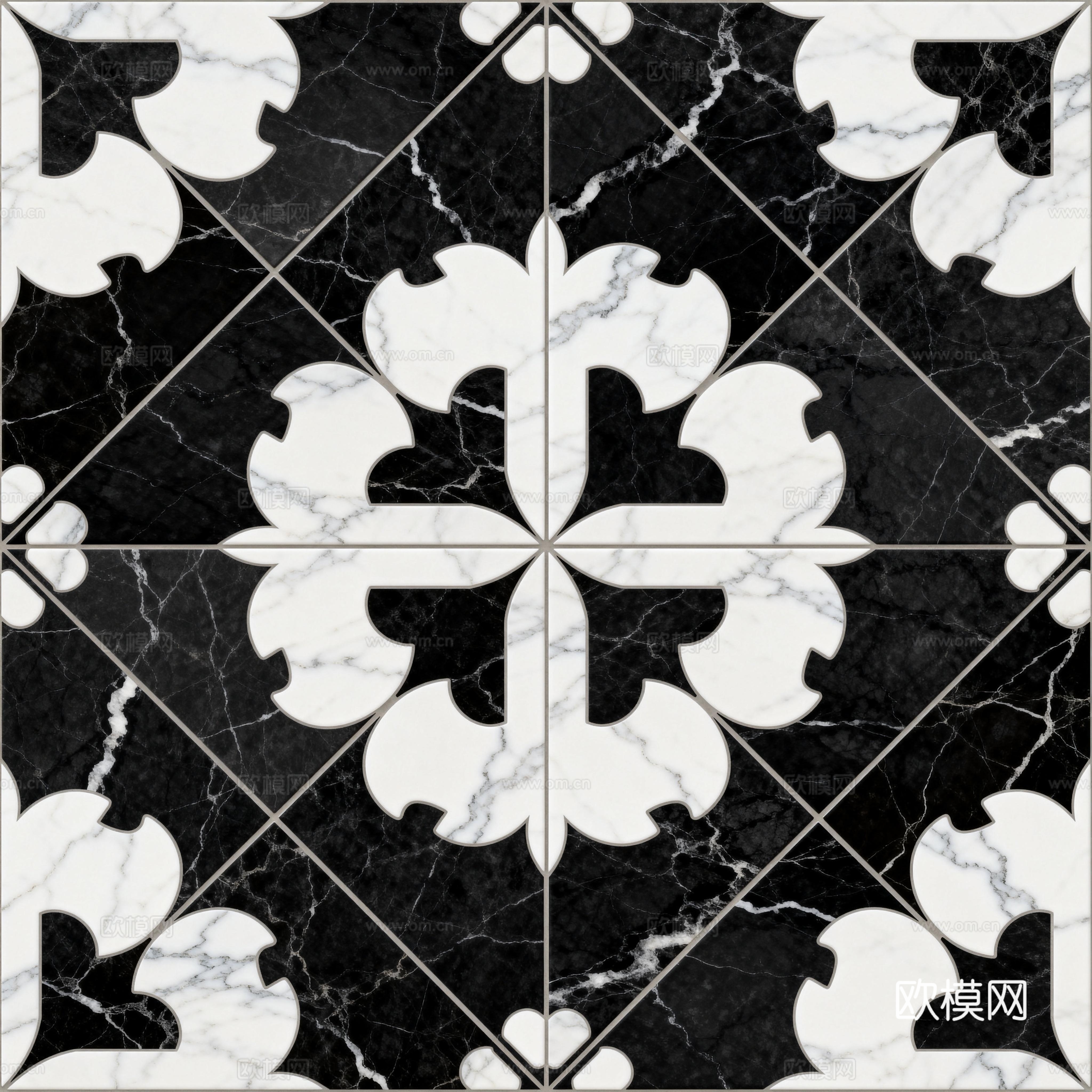 花砖 黑白石材拼花 花卉几何图案水刀石材拼花地砖 石材马赛克下载