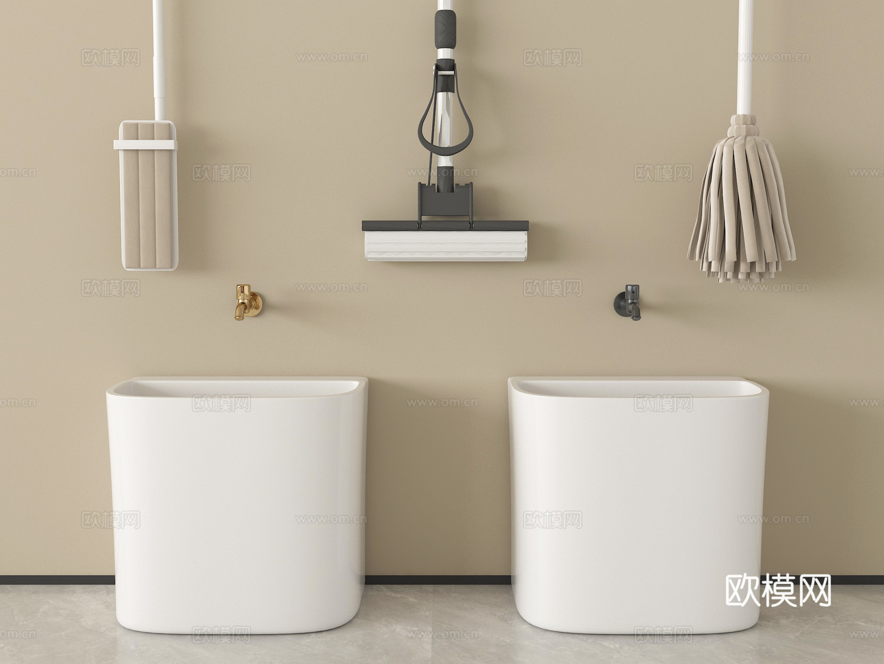 现代拖把池 拖布池 墩布池 拖把 卫浴小件su模型