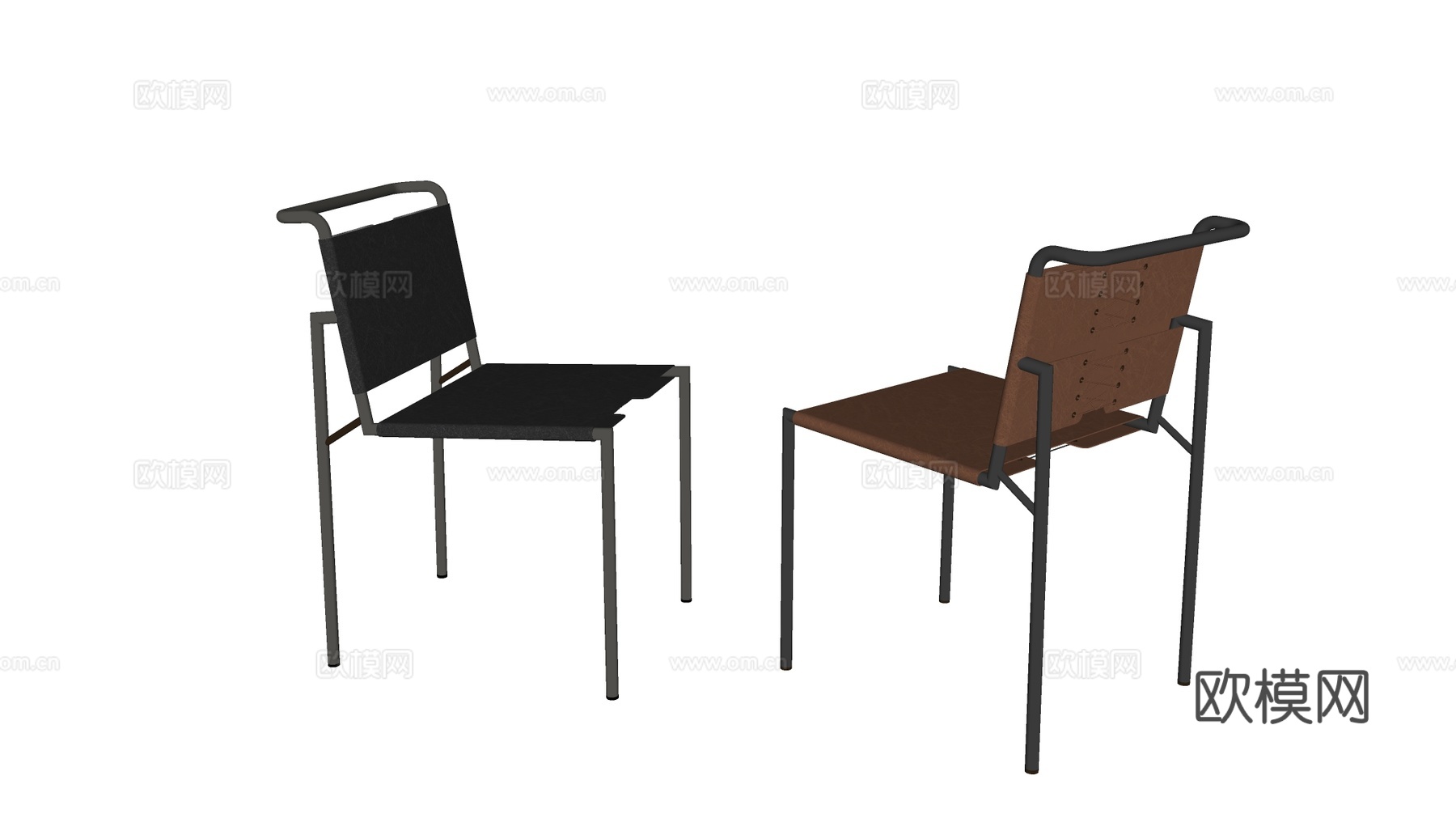 意式轻奢餐椅 金属框架 皮革坐垫 咖啡厅餐厅椅子su模型