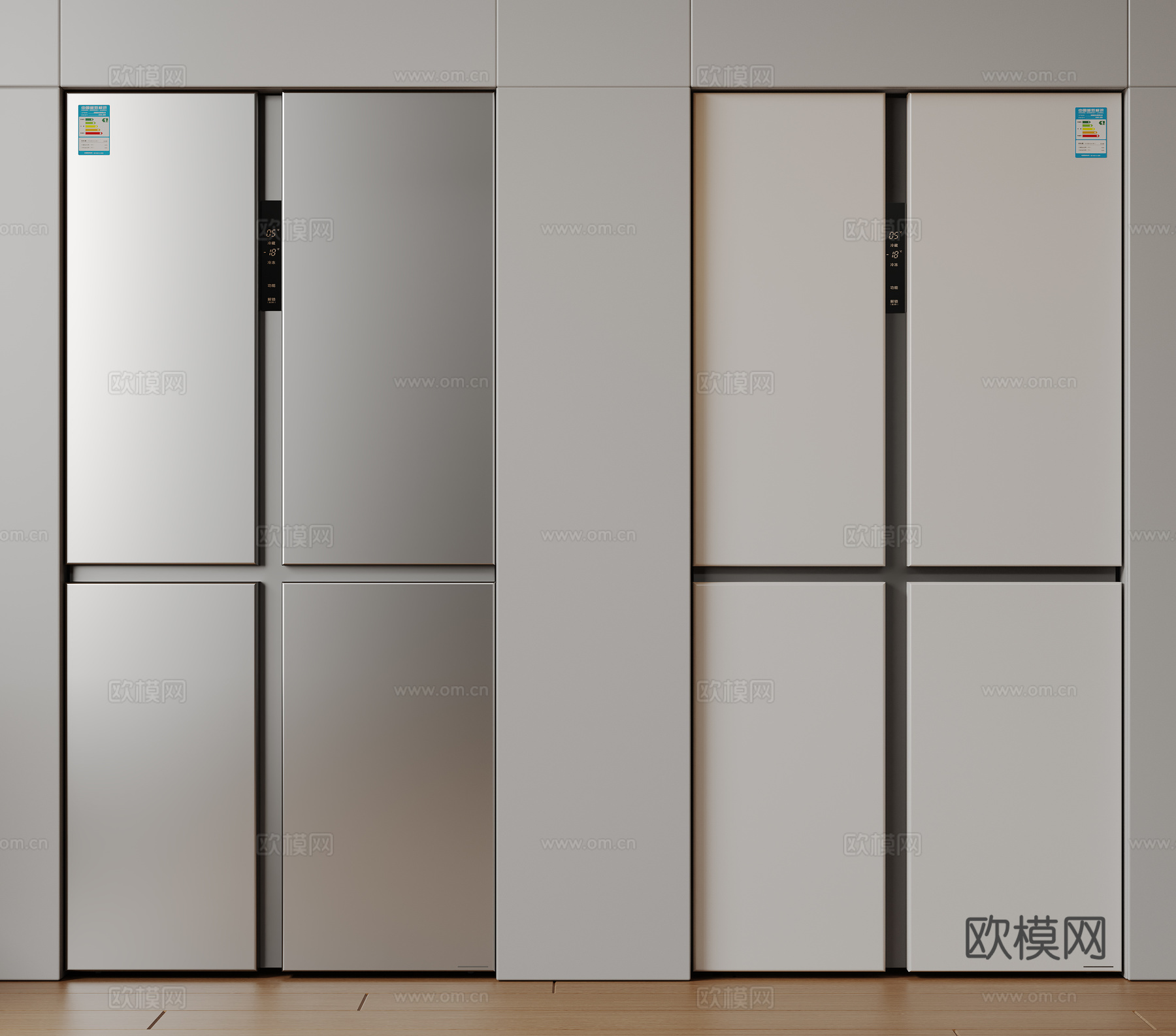 现代极简冰箱 双开门冰箱 简约冰箱柜 中古冰箱 意式冰箱 厨su模型