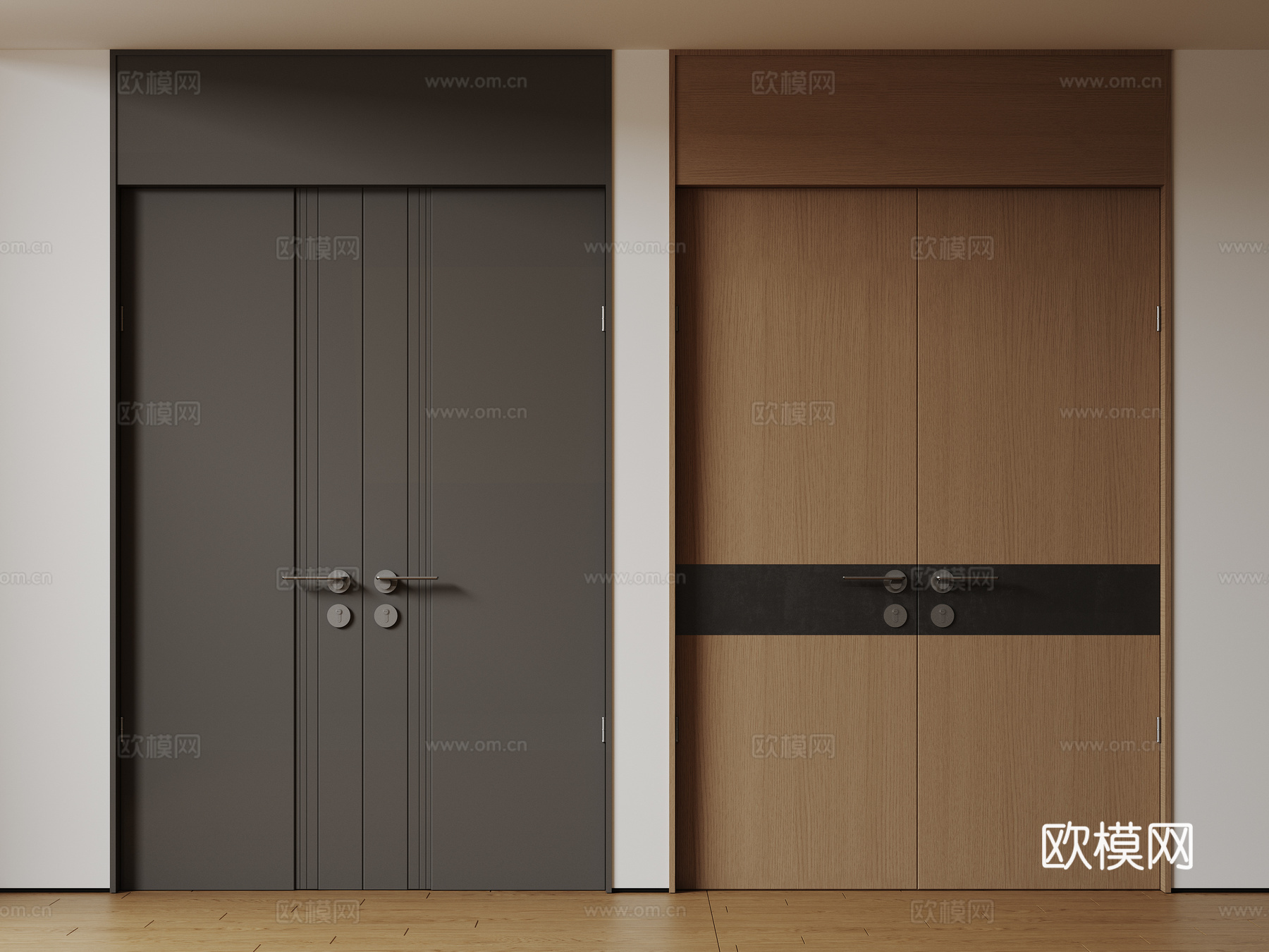 现代极简双开门 中古平开门 入户门 防盗门 通顶对开门 别墅su模型