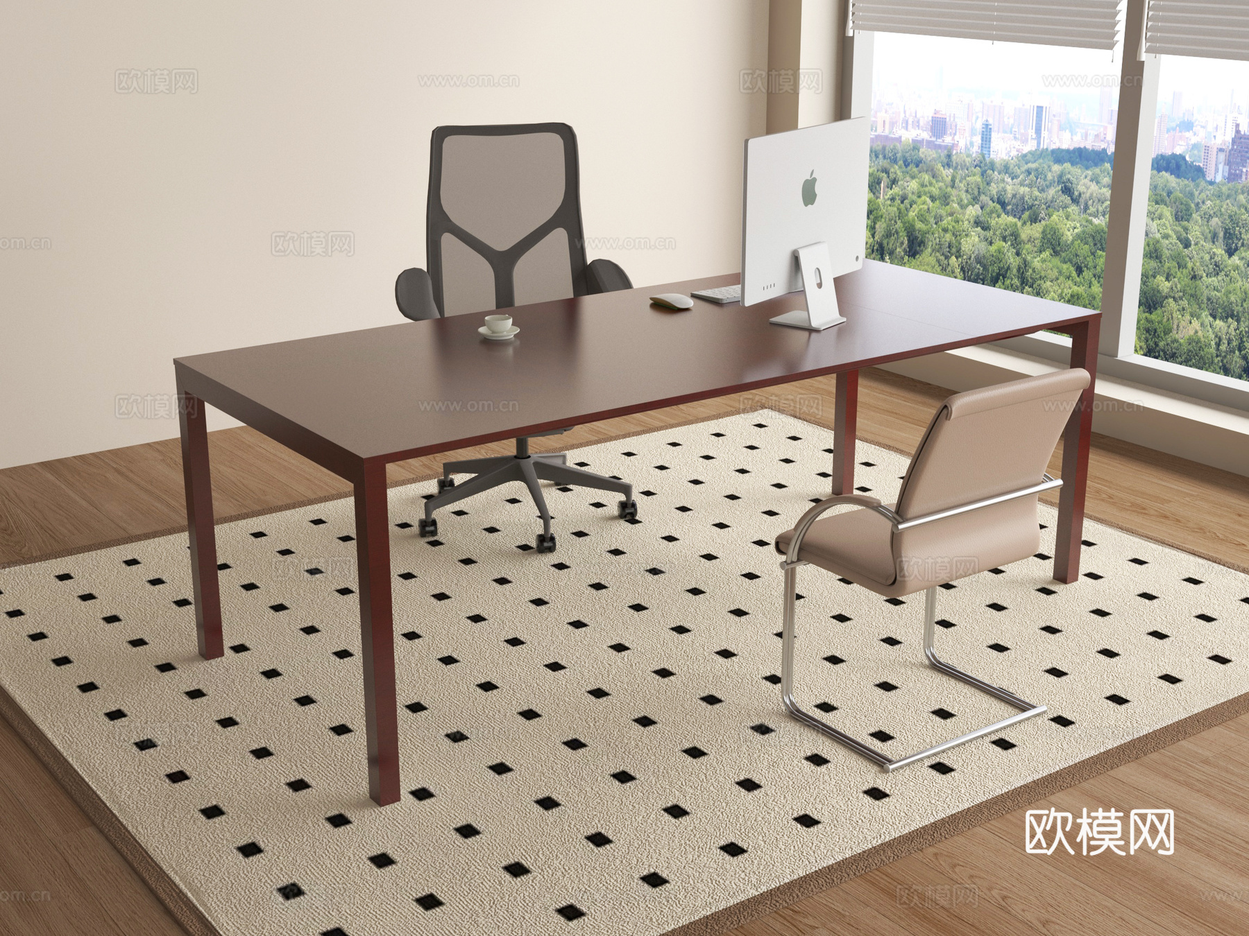 现代办公桌椅 经理办公桌 电脑su模型