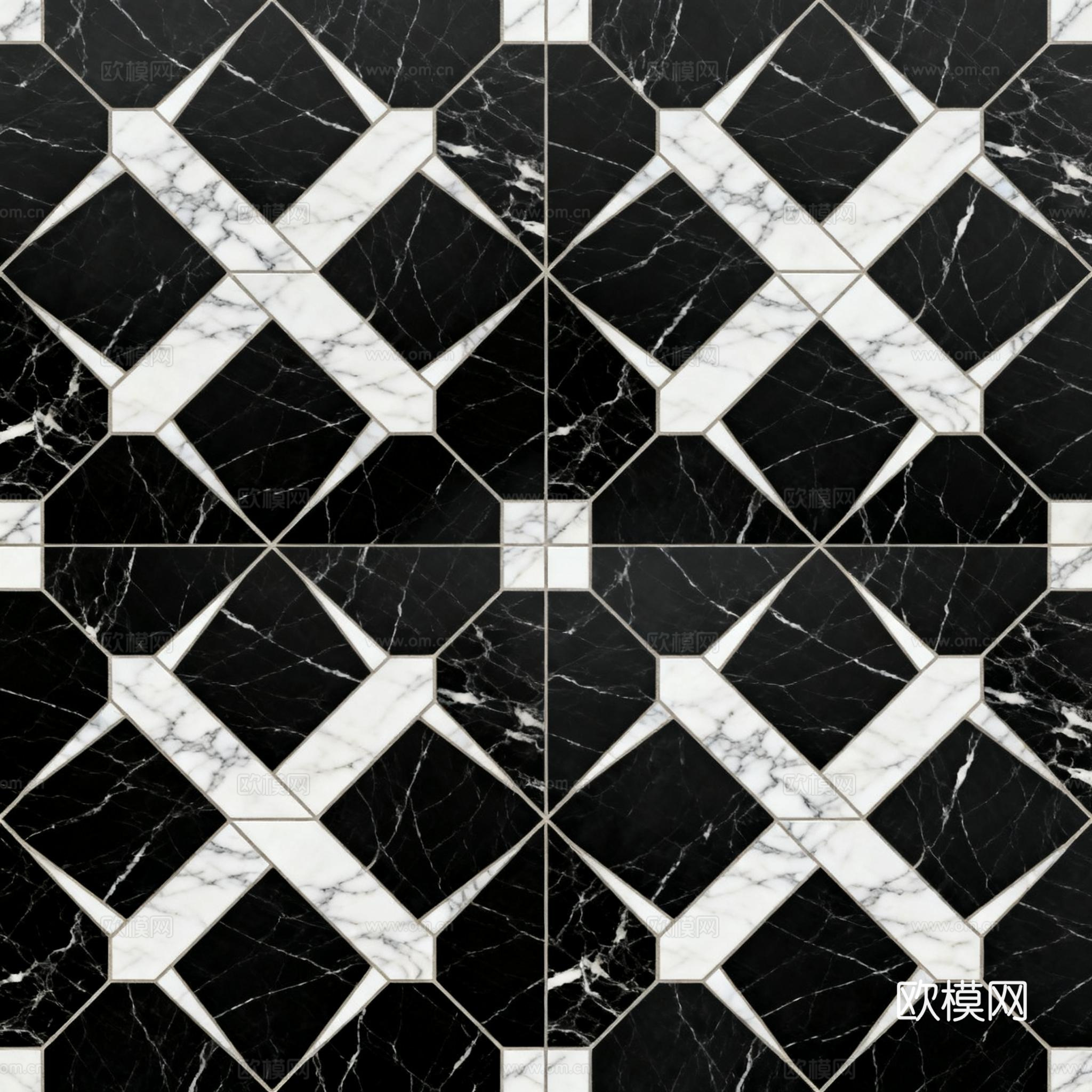 现代花砖 黑白石材拼花 花卉几何图案水刀石材拼花 石材马赛克