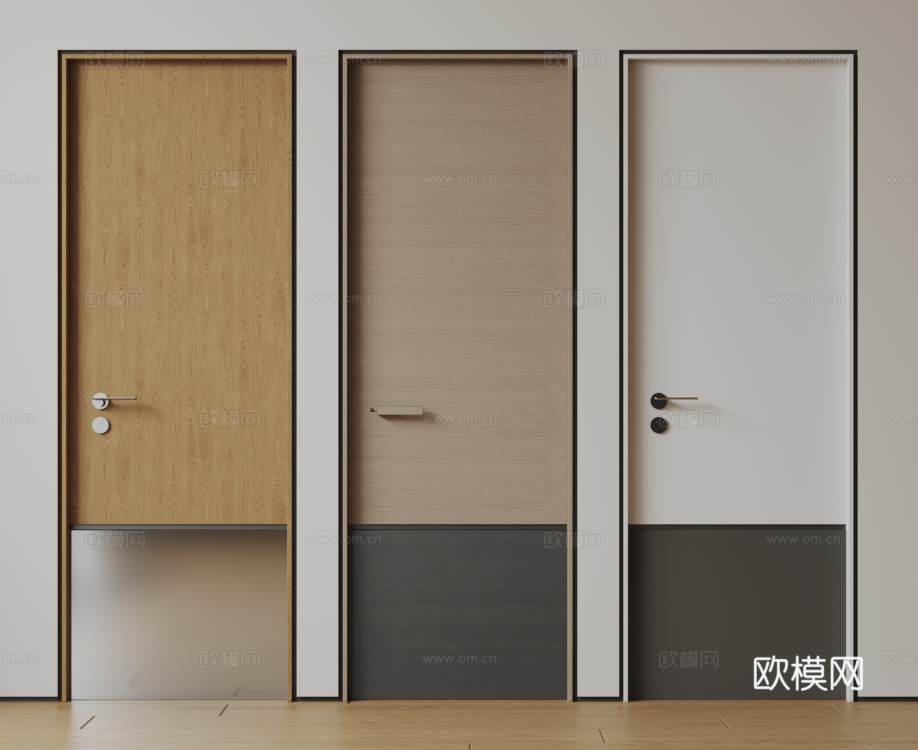 现代极简单开门 中古房间门 卧室门 平板门 实木门 平开门su模型