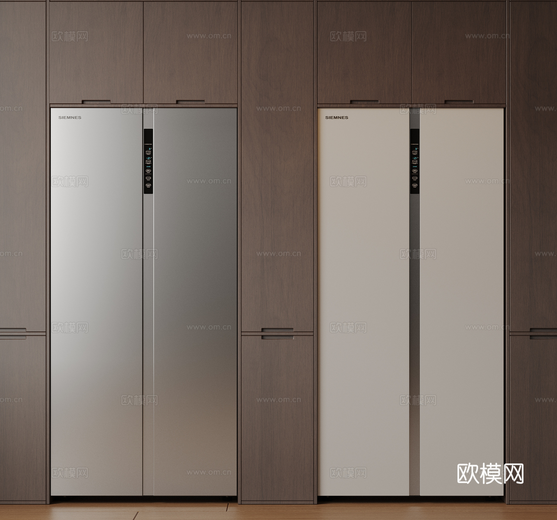 现代极简冰箱 双开门冰箱 简约冰箱柜 中古冰箱 意式冰箱 厨su模型