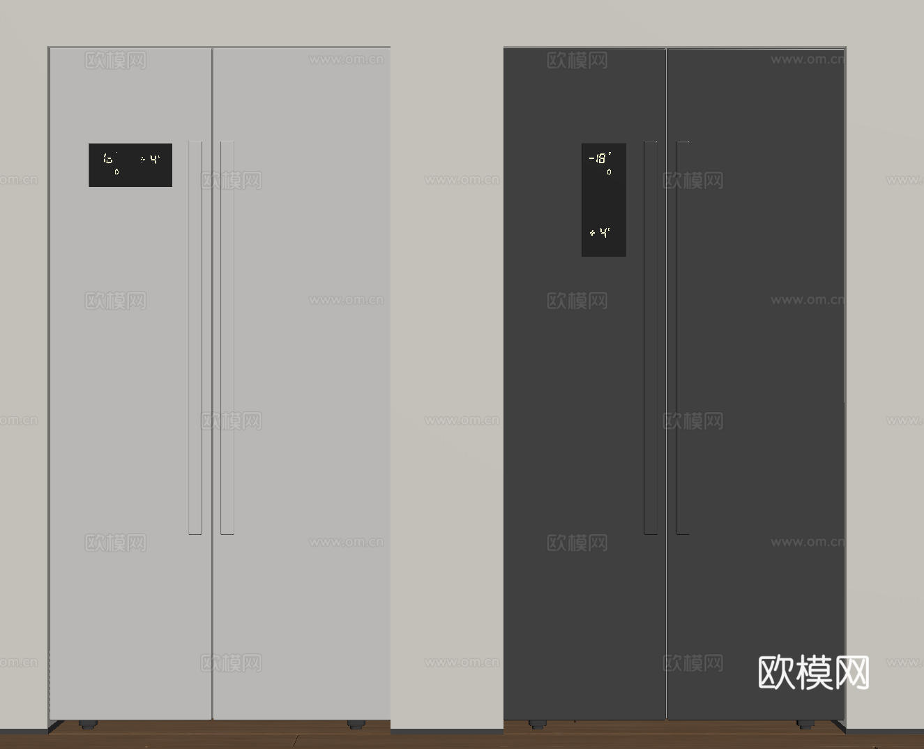 现代极简冰箱 双开门冰箱 简约冰箱柜 中古冰箱 意式冰箱 厨su模型