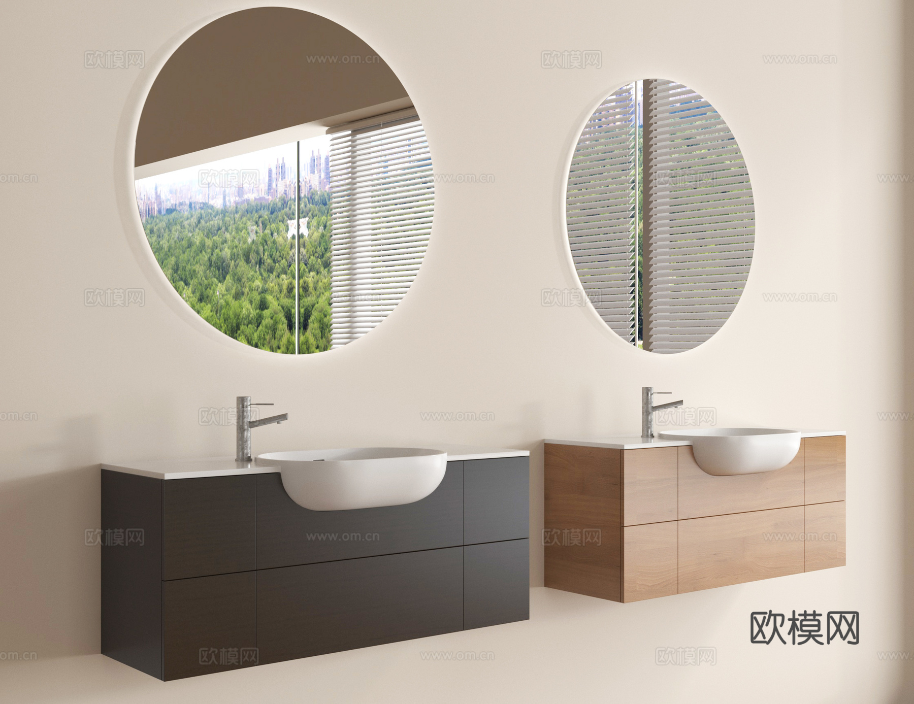 现代洗手台盆 悬空洗手台 镜子su模型