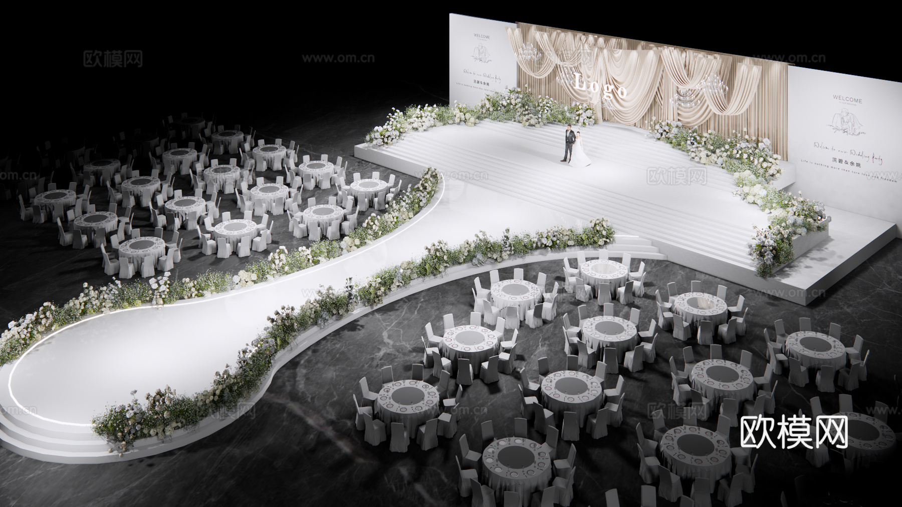 简约大气 香槟色造型布幔婚礼花艺美陈su模型