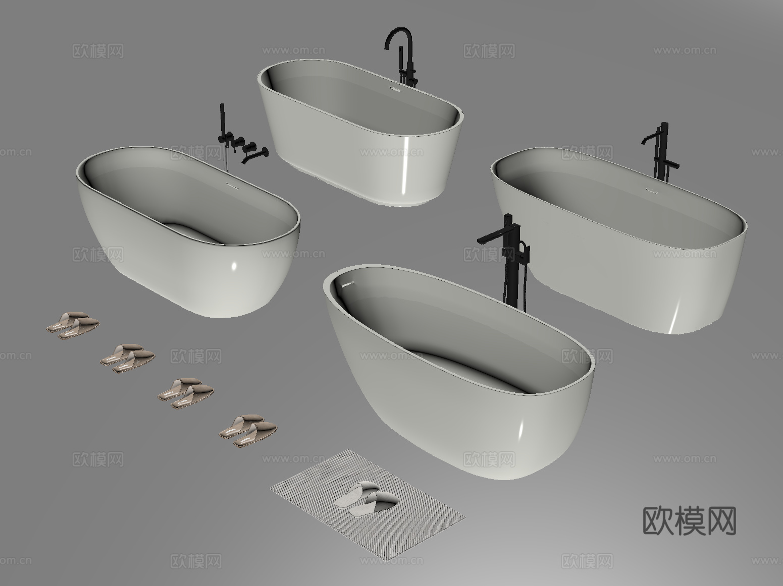 现代浴缸组合 水龙头 拖鞋su模型