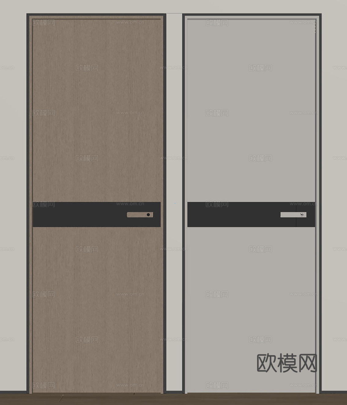 现代极简双开门 中古平开门 入户门 防盗门 通顶对开门 别墅su模型