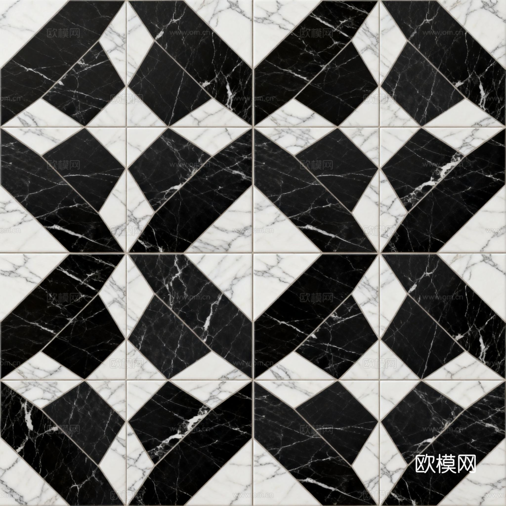 现代花砖 黑白石材拼花 花卉几何图案水刀石材拼花 石材马赛克