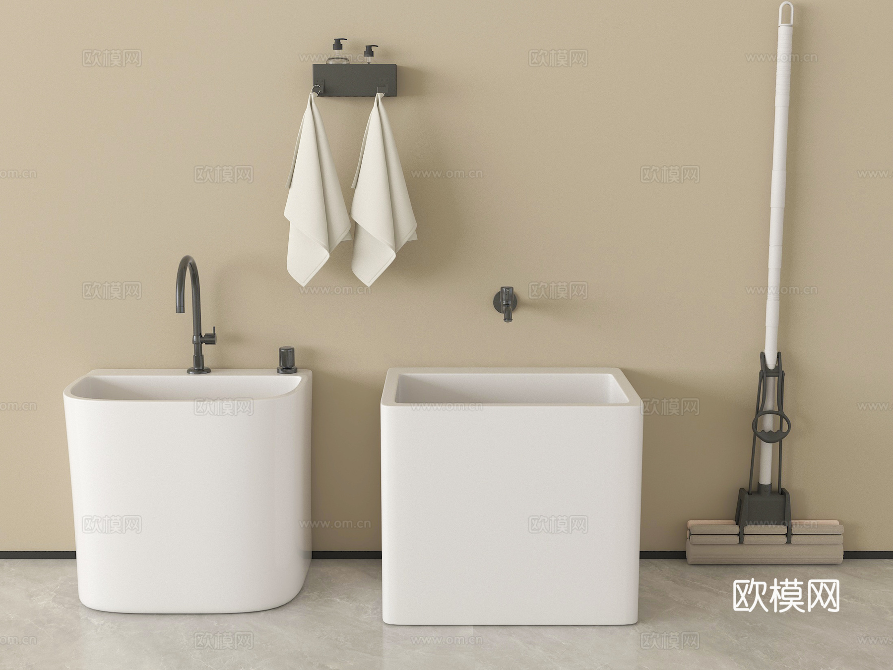 现代拖把池 拖布池 墩布池 拖把 卫浴小件su模型