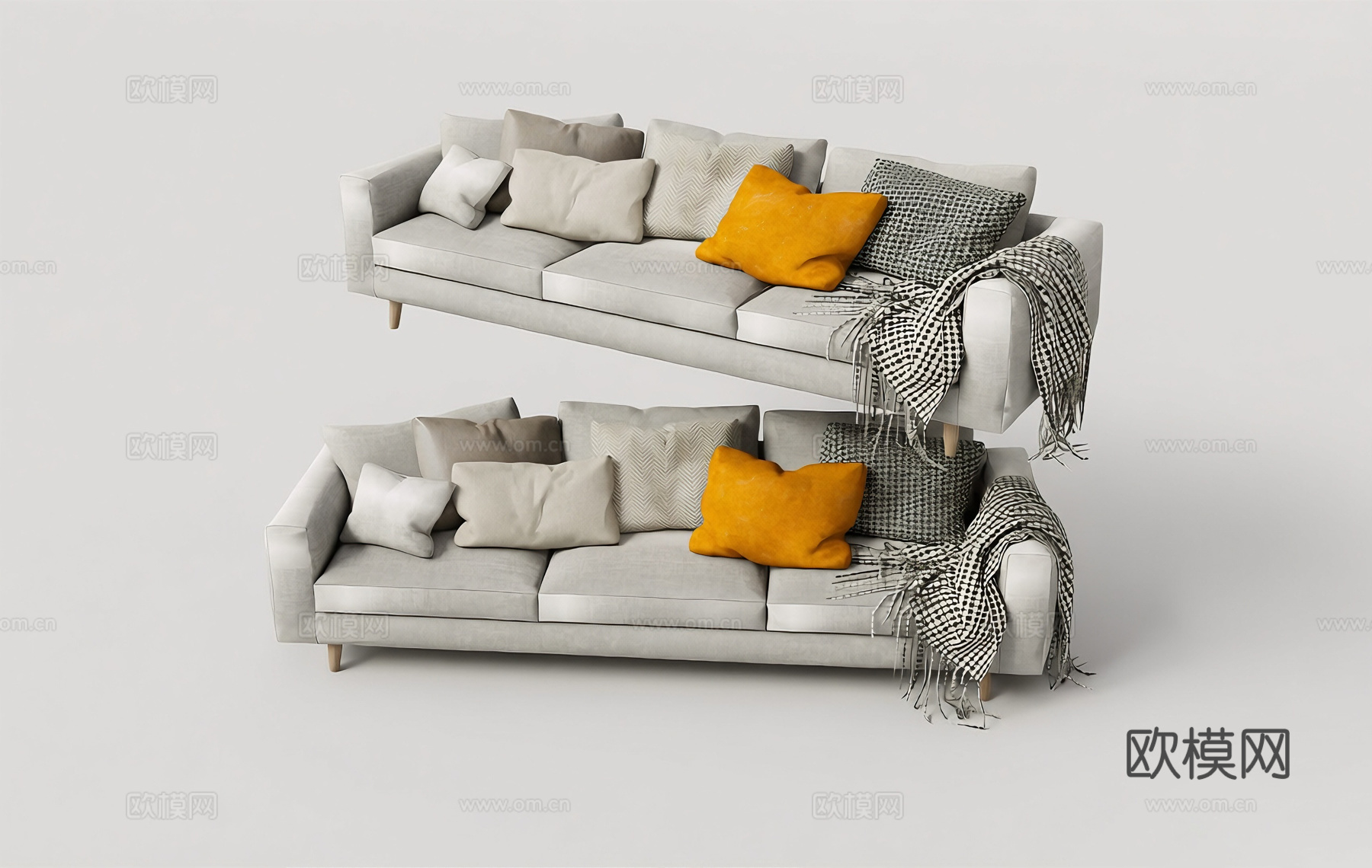 现代简约沙发 布艺沙发 木质腿su模型