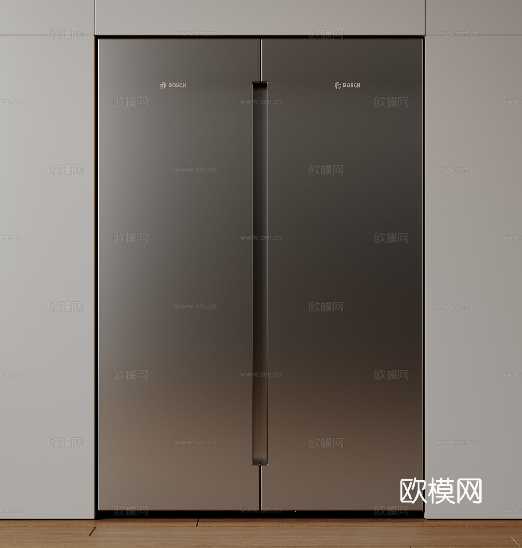 现代极简冰箱 双开门冰箱 简约冰箱柜 中古冰箱 意式冰箱 厨su模型