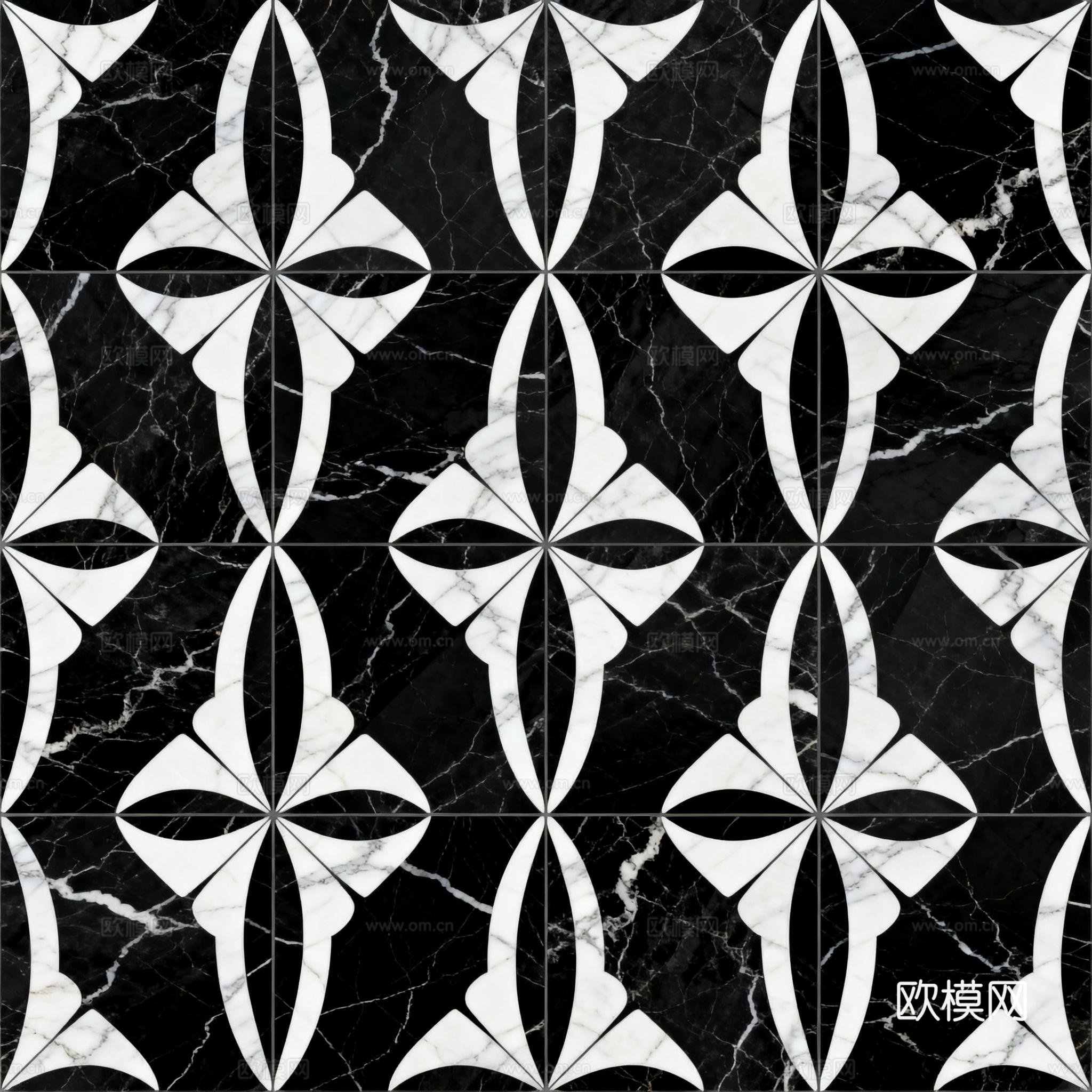 花砖 黑白石材拼花 花卉几何图案水刀石材拼花地砖 石材马赛克下载