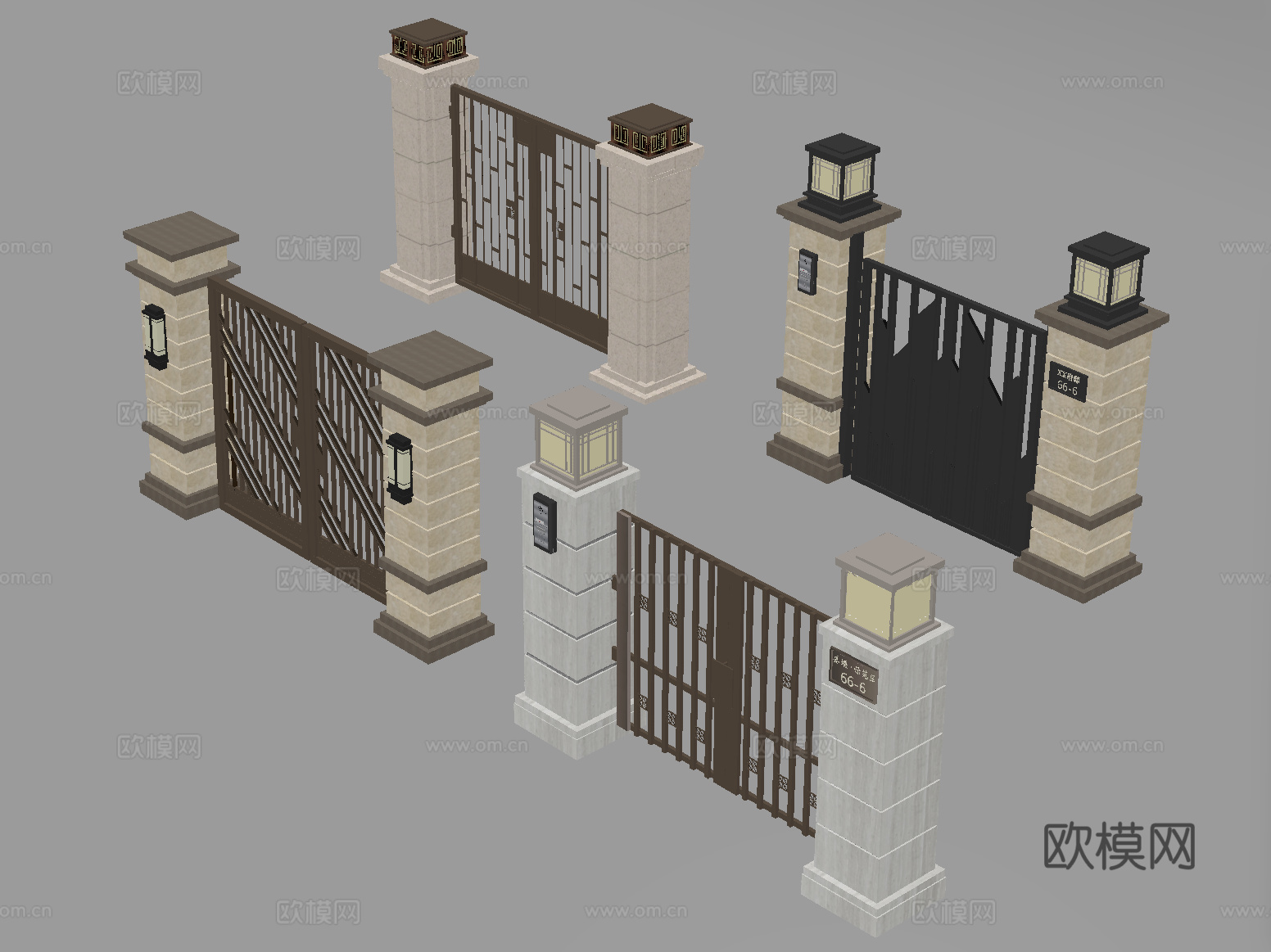新中式庭院门 户外庭院门 别墅大门su模型