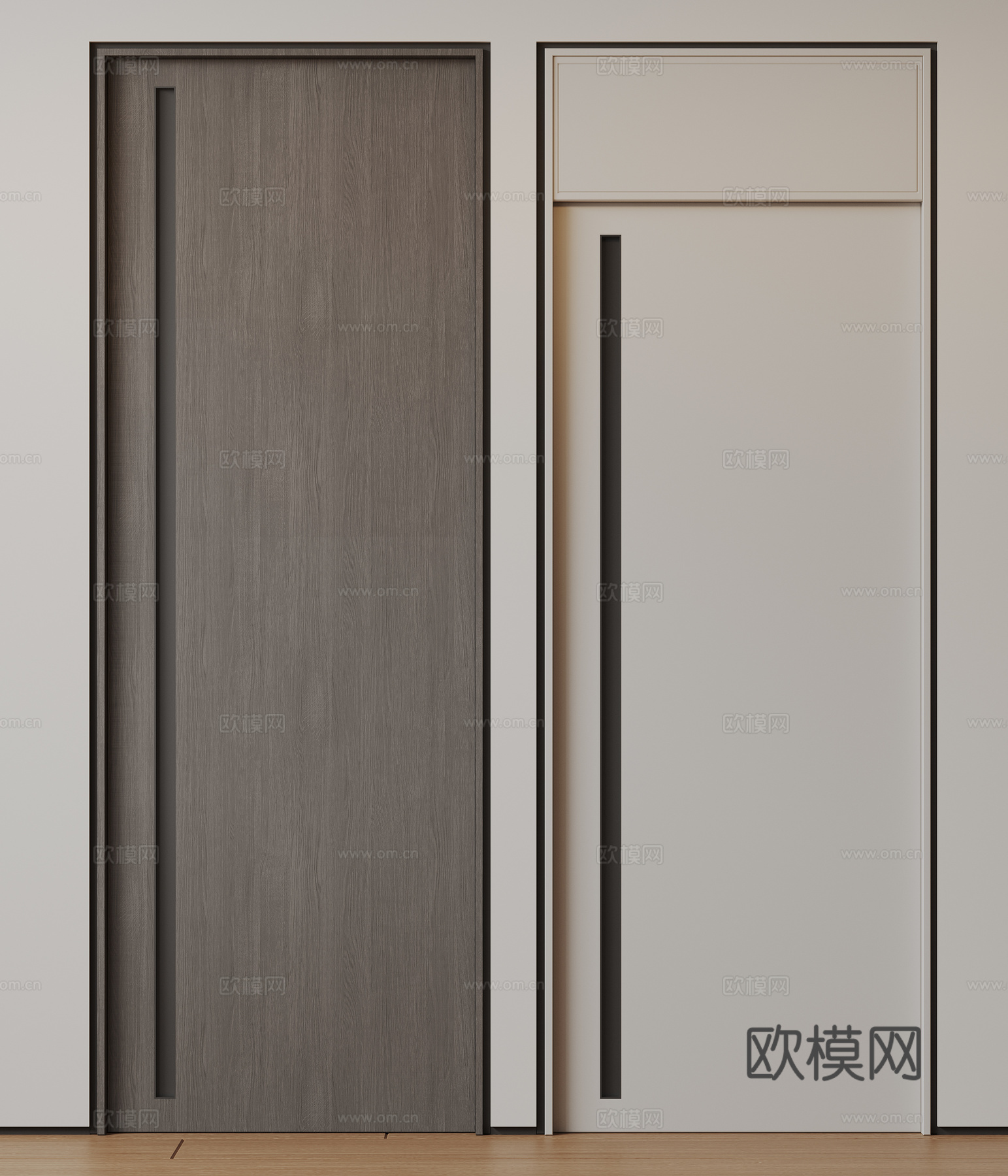 现代极简单开门 中古房间门 卧室门 平板门 实木门 平开门su模型