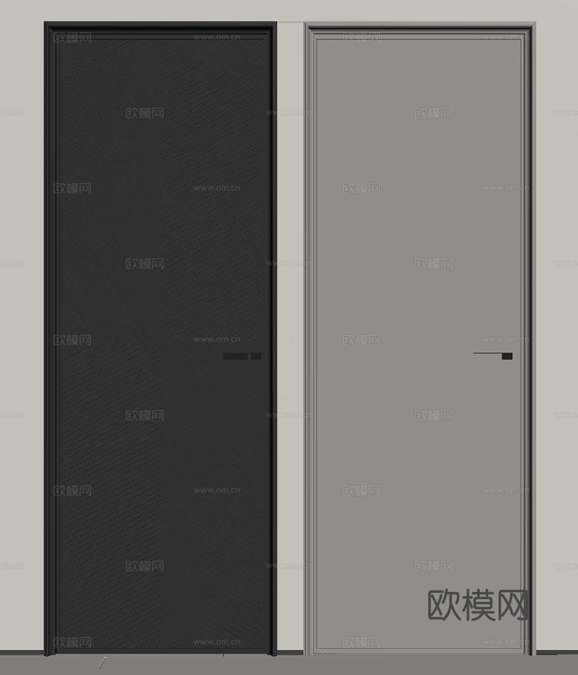 现代极简单开门 中古房间门 卧室门 平板门 实木门 平开门su模型