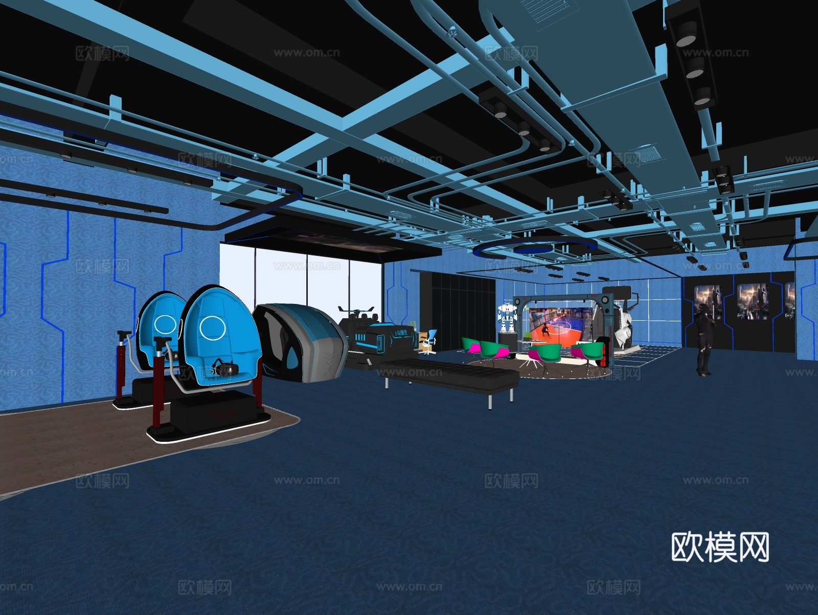 工装娱乐空间主机游戏店VR设备机器su模型