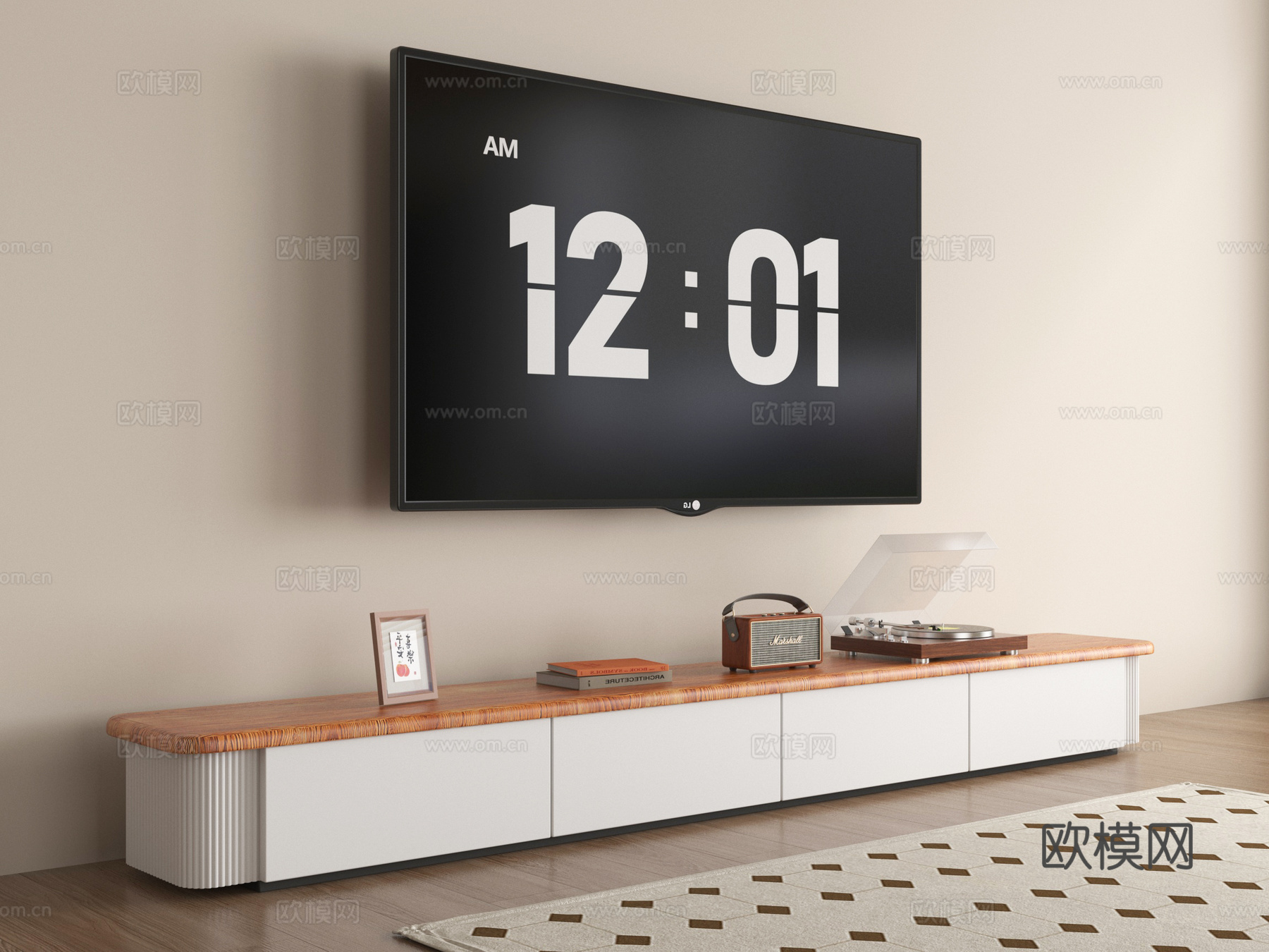 现代电视柜 落地电视柜 电视 摆件su模型