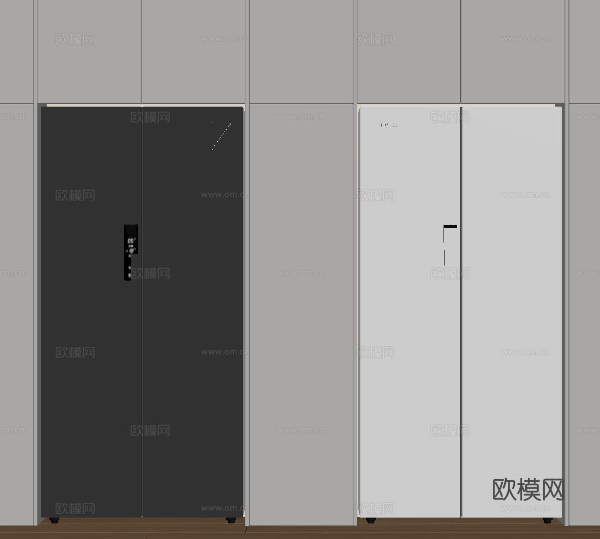现代极简冰箱 双开门冰箱 简约冰箱柜 中古冰箱 意式冰箱 厨su模型