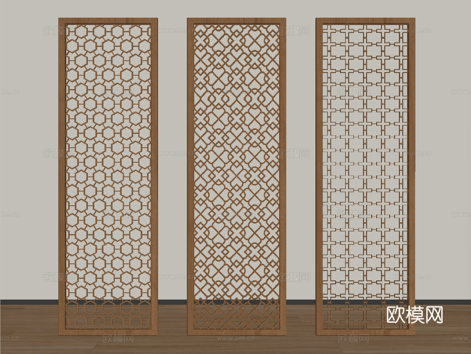 新中式屏风隔断 花格屏风隔断su模型
