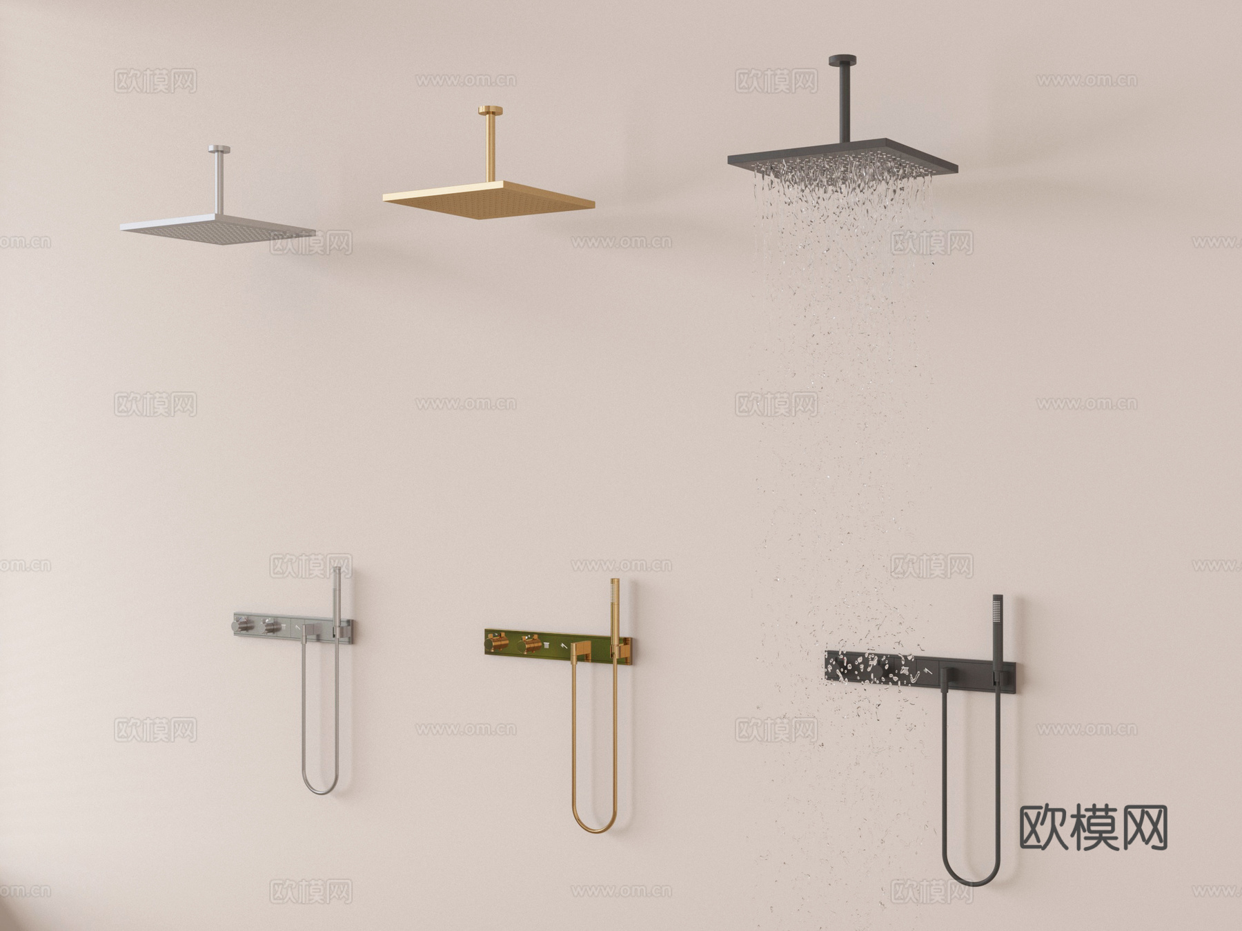 现代淋浴花洒 墙出su模型