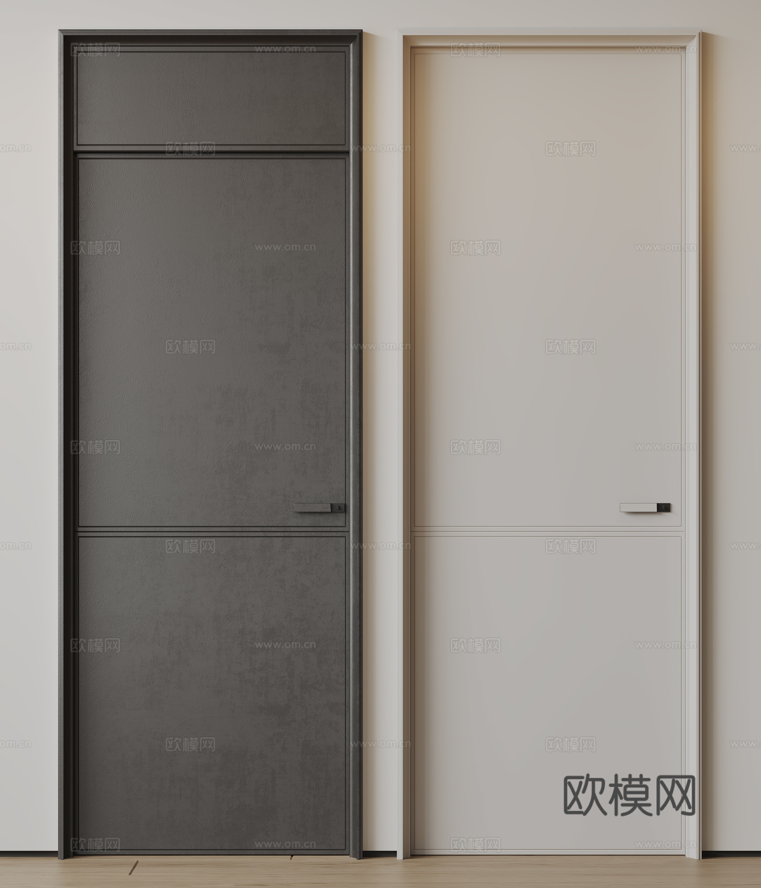 现代极简单开门 中古房间门 卧室门 平板门 实木门 平开门su模型