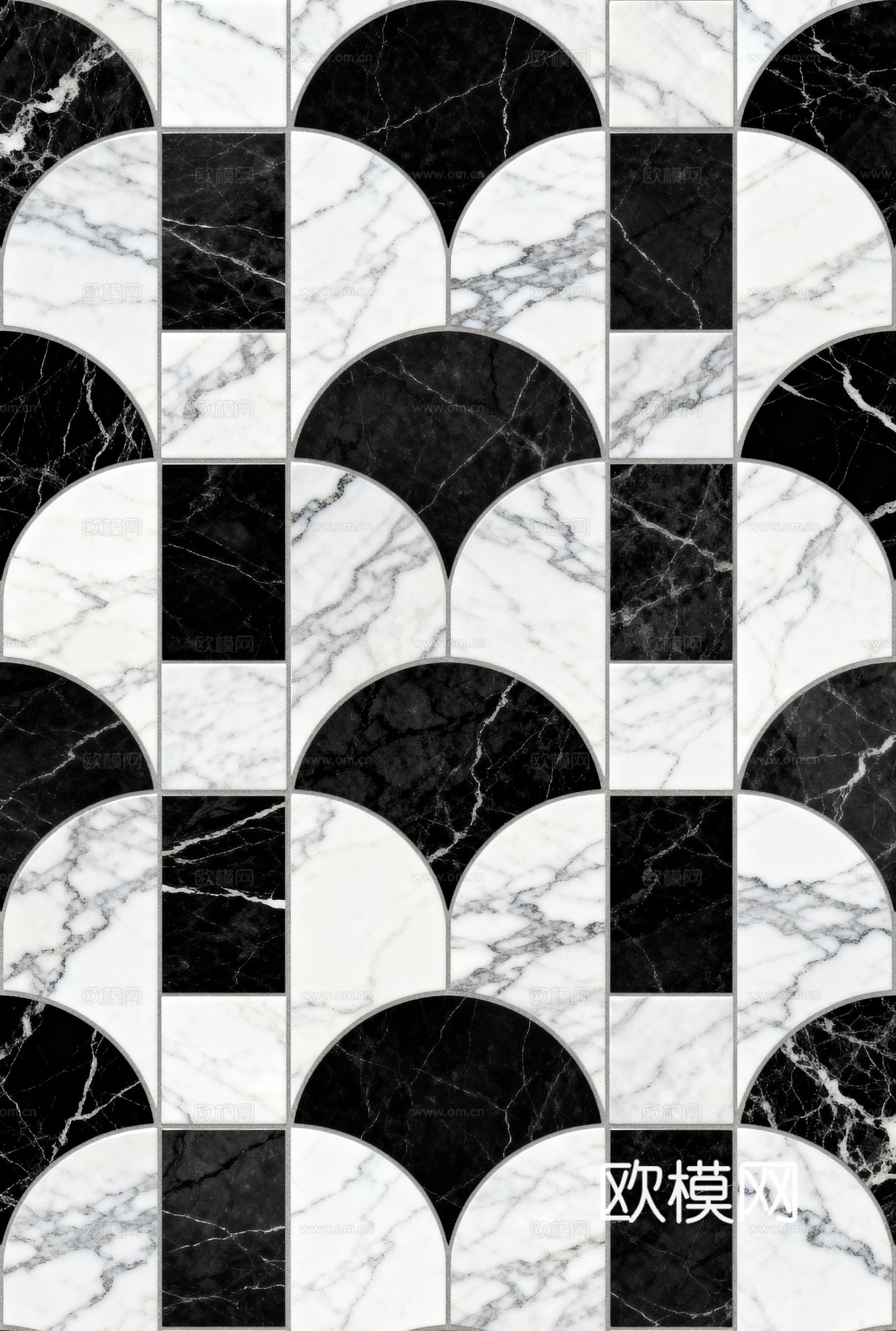 现代花砖 黑白石材拼花 几何图案水刀石材拼花 石材马赛克