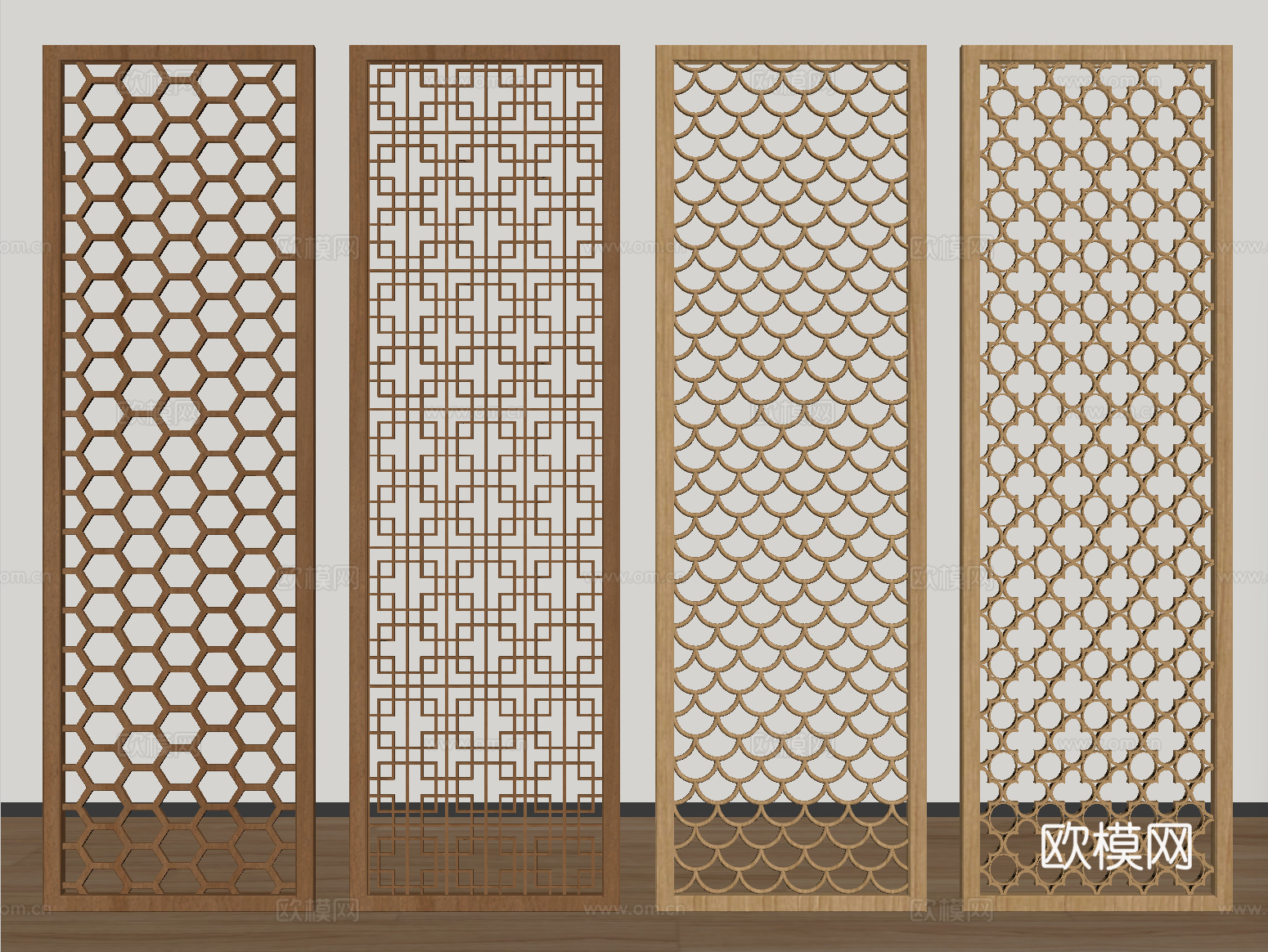 新中式屏风隔断 花格屏风隔断su模型
