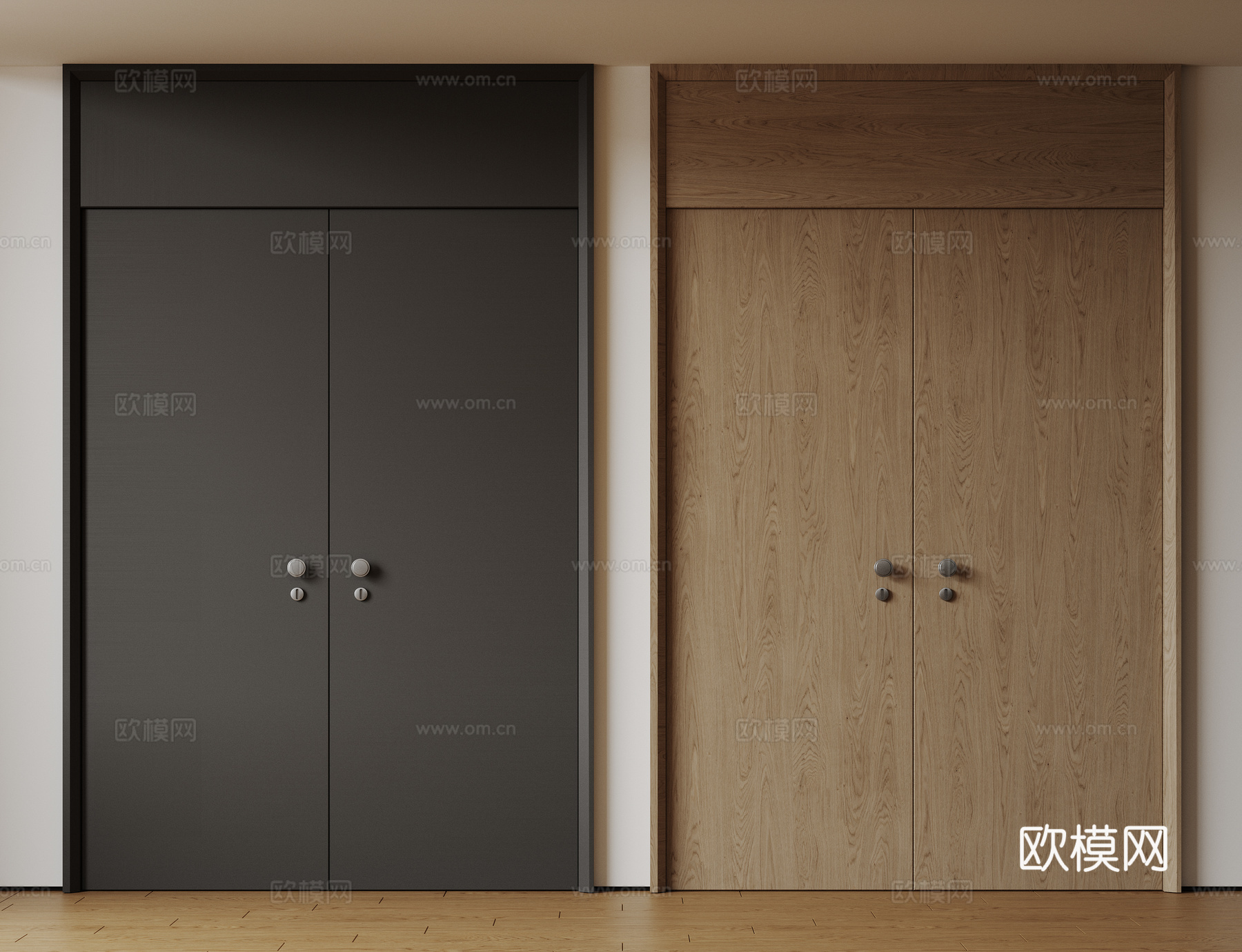 现代极简双开门 中古平开门 入户门 防盗门 通顶对开门 别墅3d模型