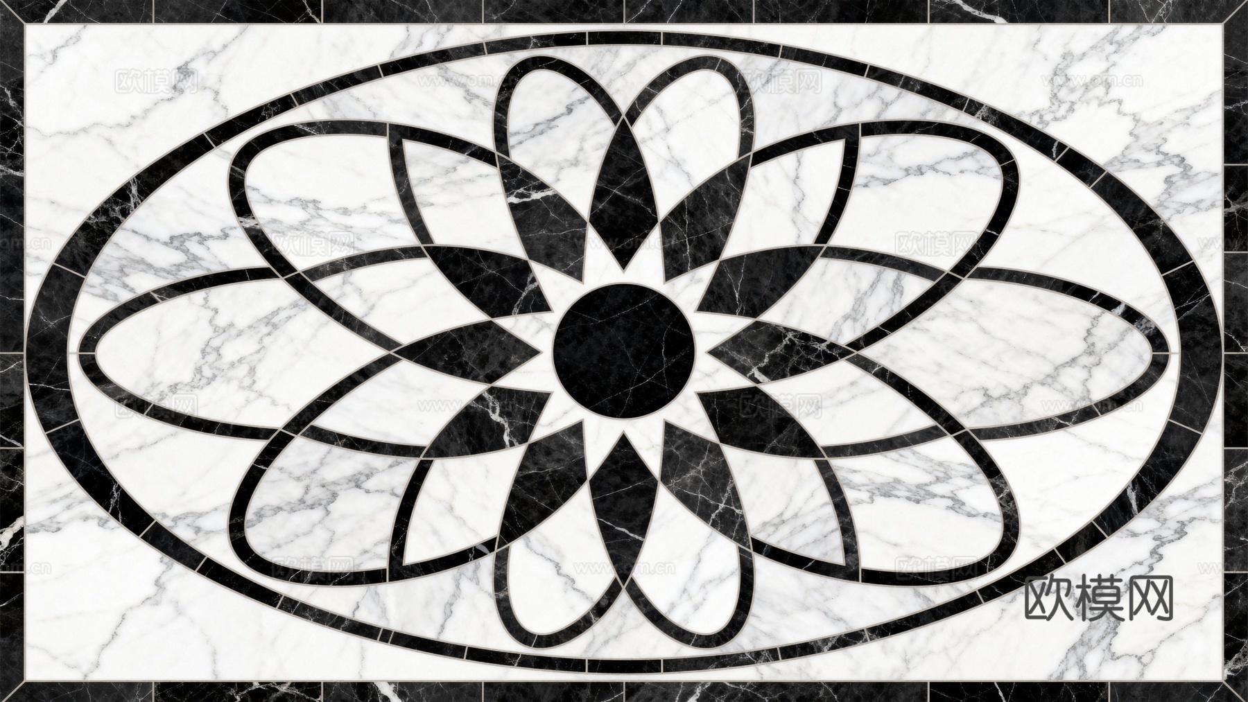 轻奢黑白拼花大理石 黑白石材椭圆拼花 玄关石材拼花