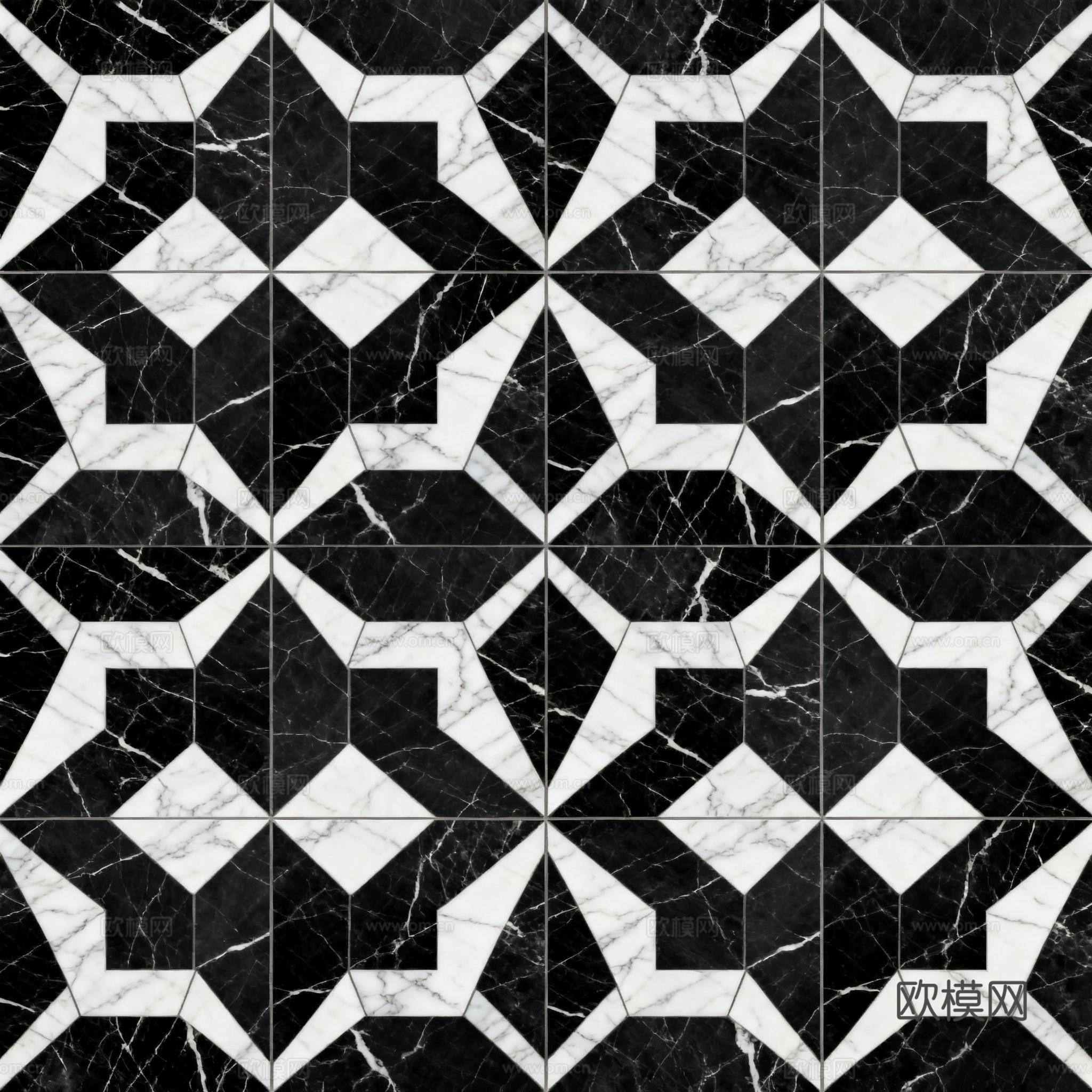 现代花砖 黑白石材拼花 花卉几何图案水刀石材拼花 石材马赛克