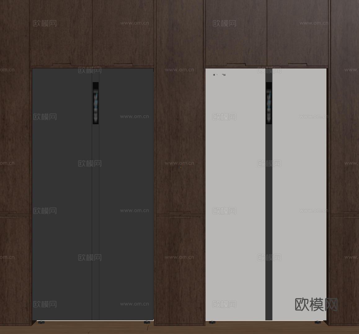 现代极简冰箱 双开门冰箱 简约冰箱柜 中古冰箱 意式冰箱 厨su模型