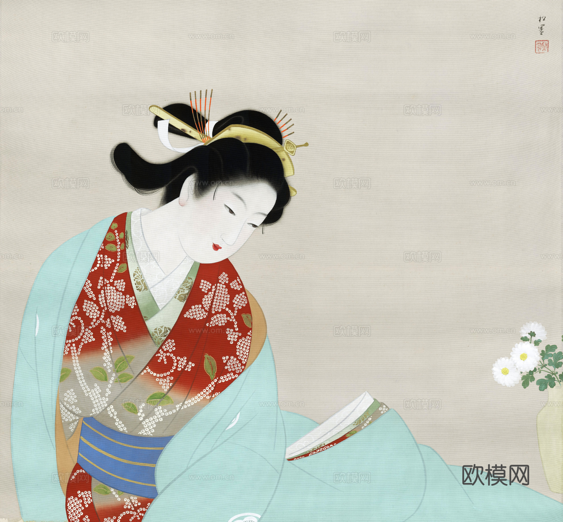 日本浮世绘人物画，日本清新人物画7