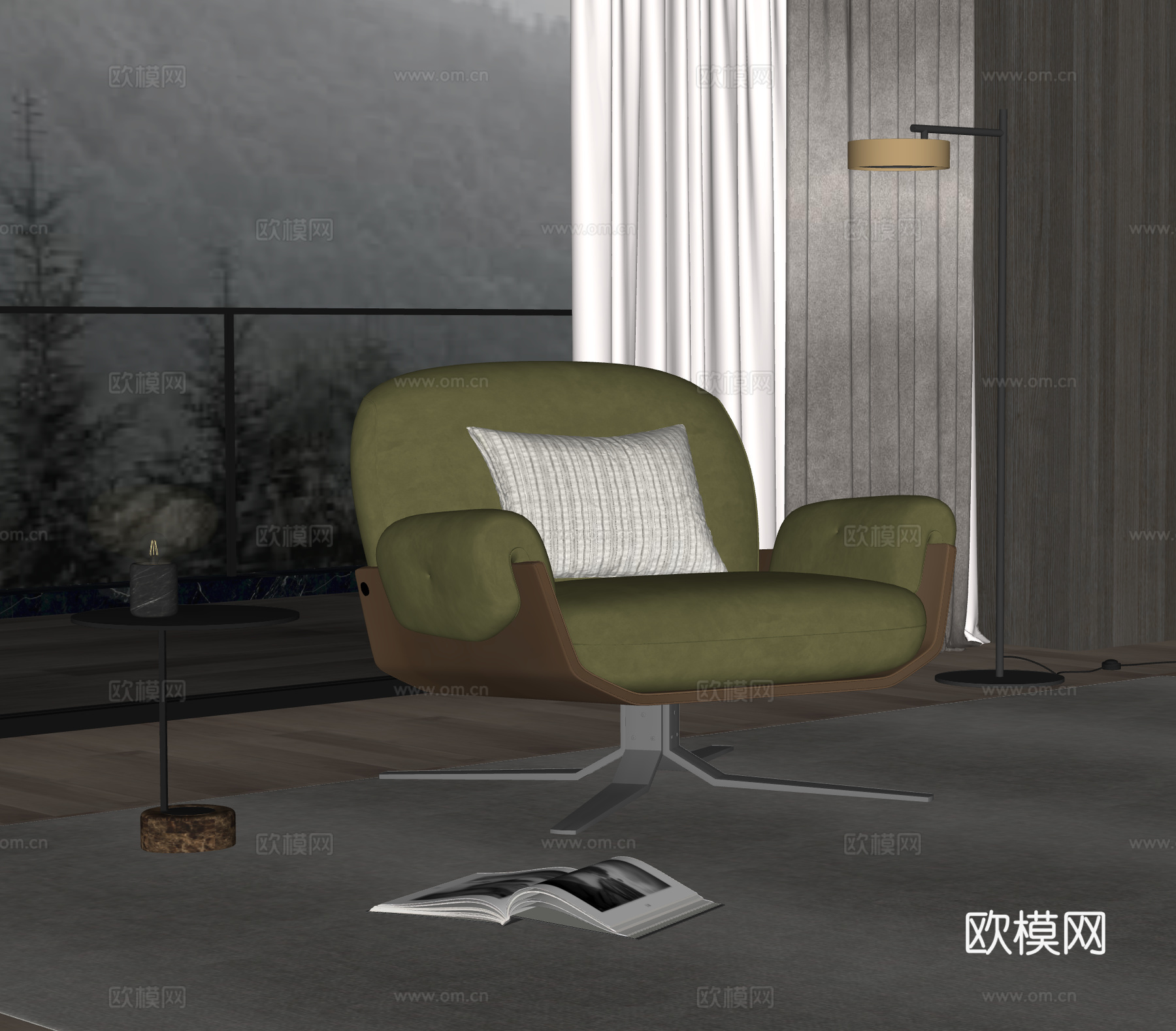 MINOTTI 现代意式休闲椅 沙发椅 单人沙发 落地灯su模型