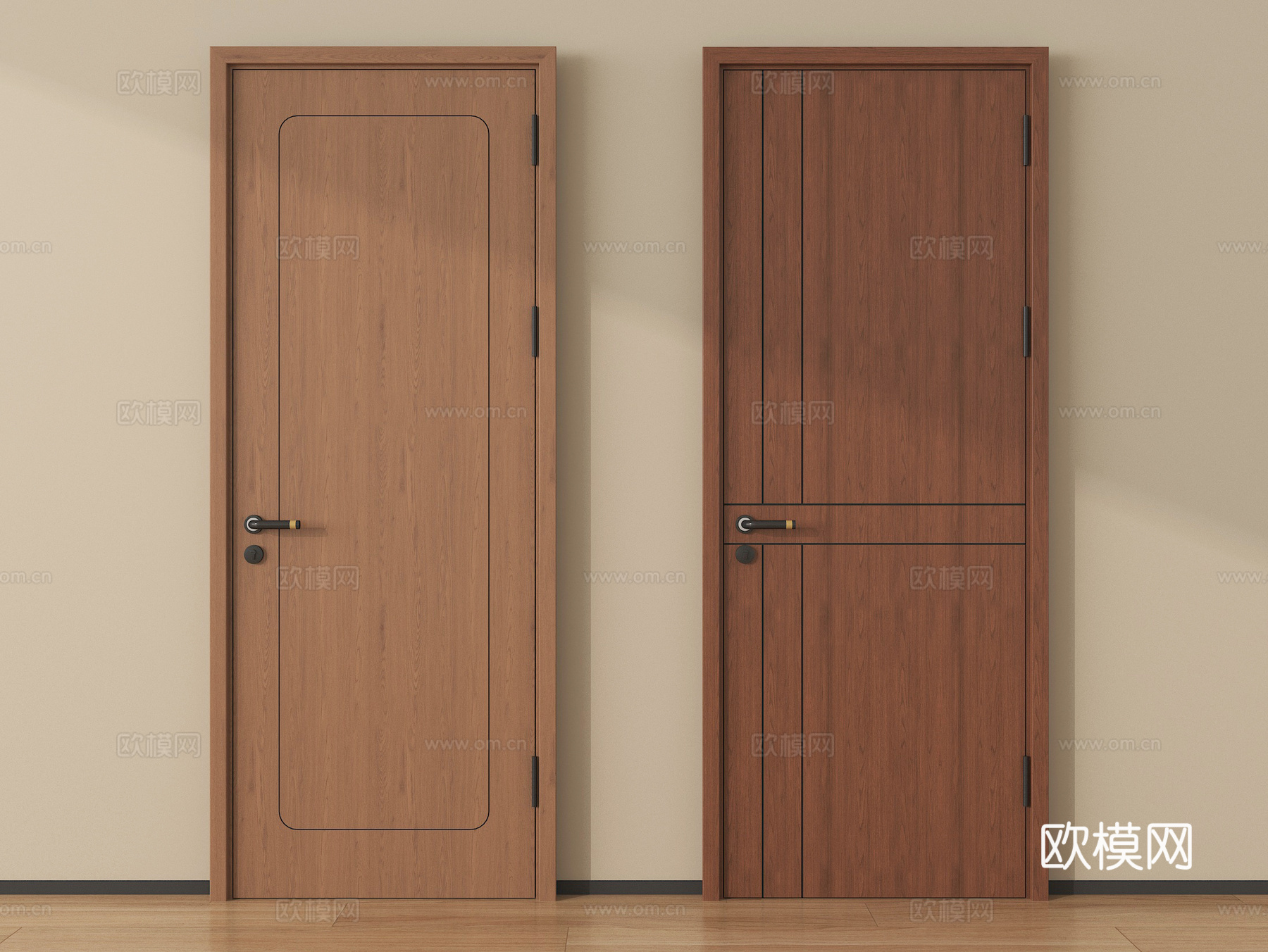 中古实木门 单开门 卧室门su模型