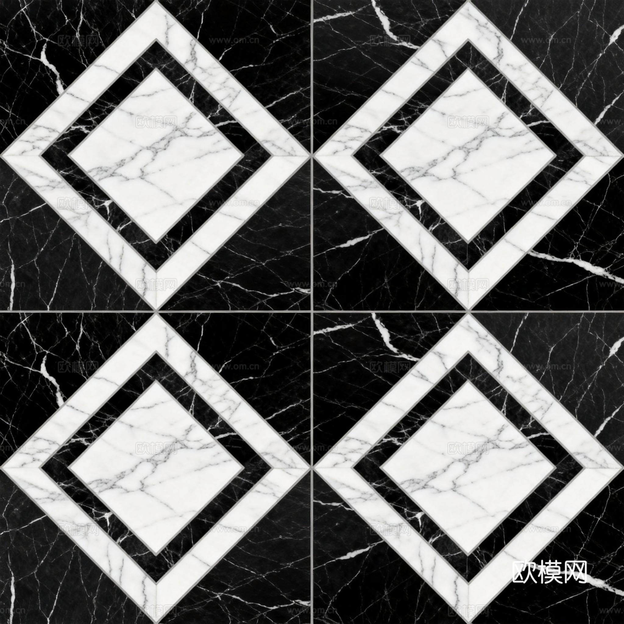 花砖 黑白石材拼花 几何图案水刀石材拼花地砖 石材马赛克