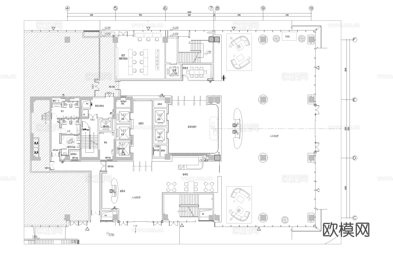办公楼大堂 最新全套施工图 效果图合集cad施工图