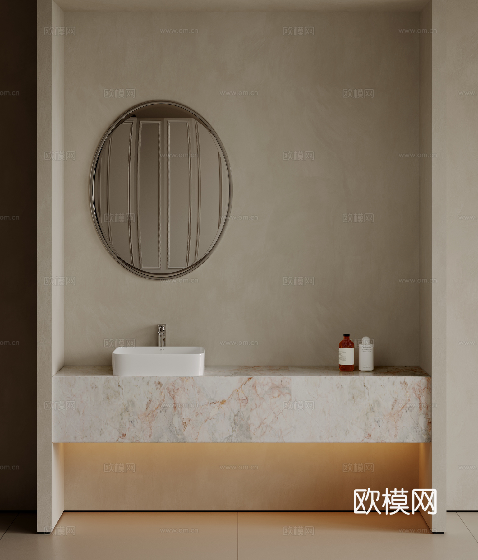 现代极简洗手台 中古浴室柜 台盆柜 装饰品摆件 镜子 卫生间su模型