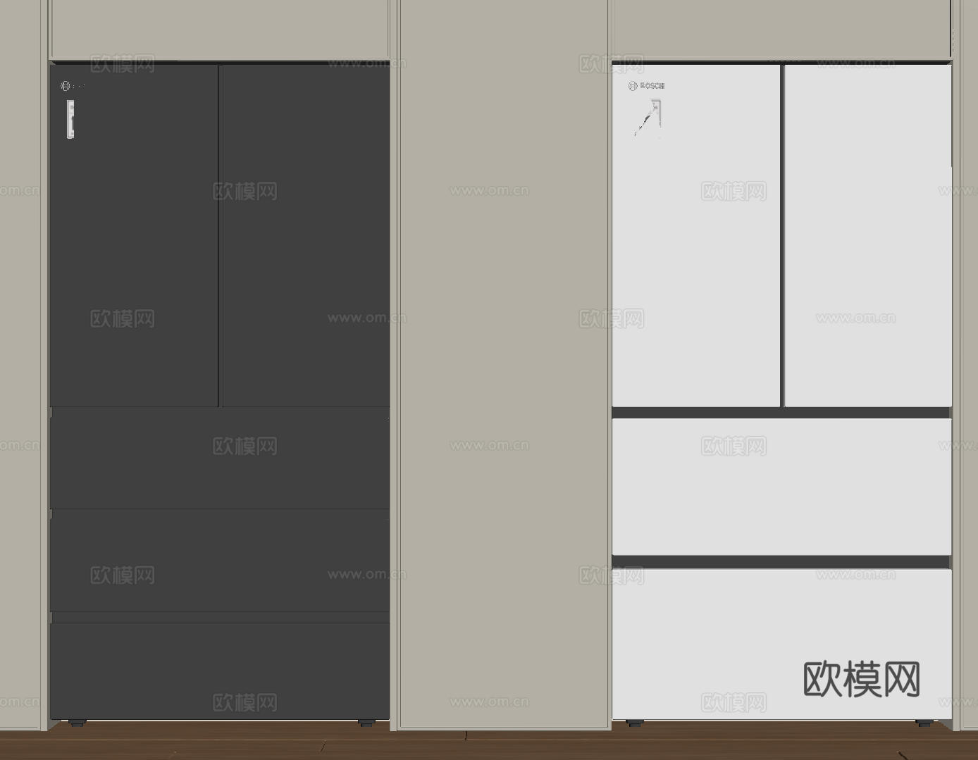 现代极简冰箱 双开门冰箱 简约冰箱柜 中古冰箱 意式冰箱 厨su模型