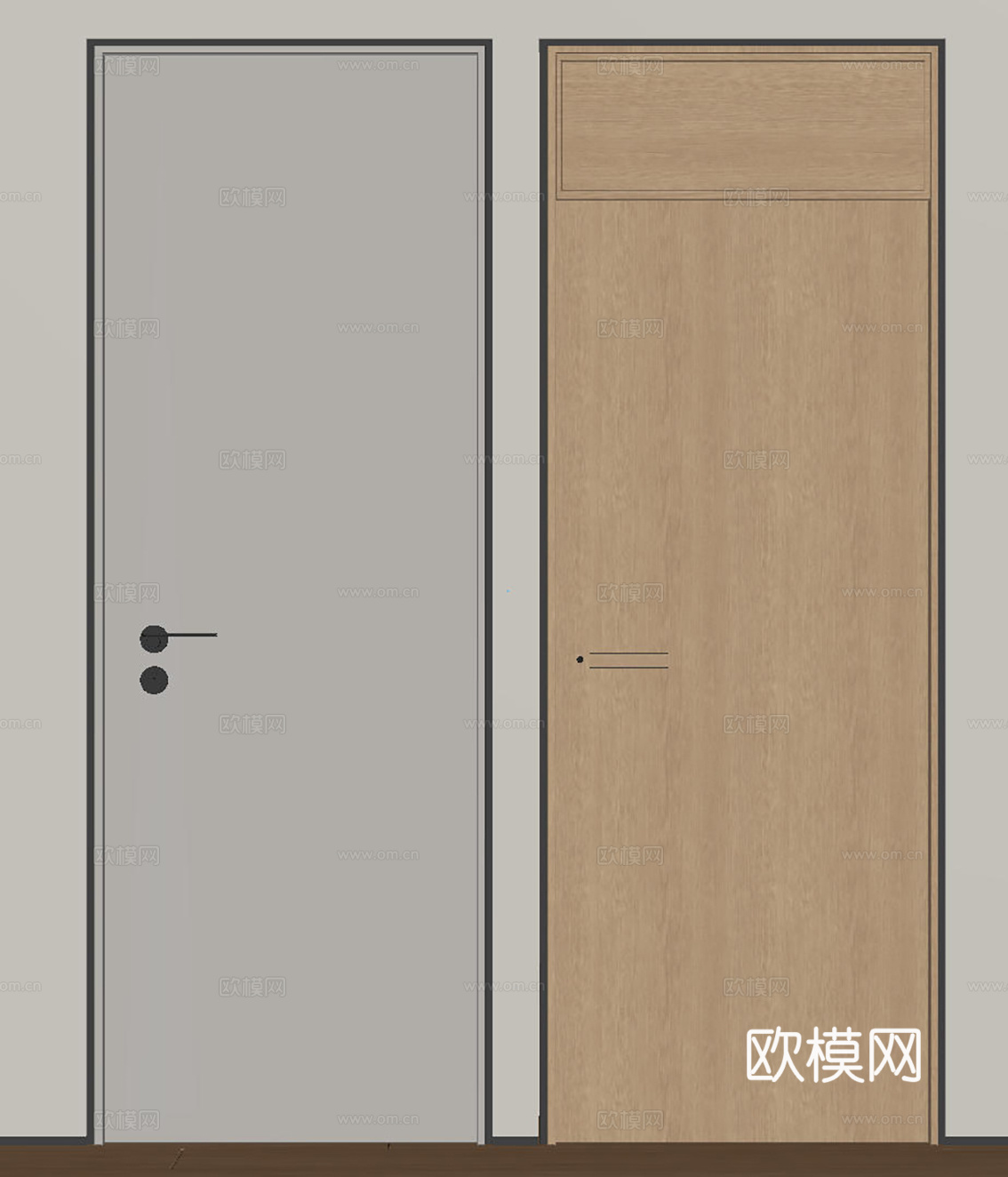 现代极简单开门 中古房间门 卧室门 平板门 实木门 平开门su模型