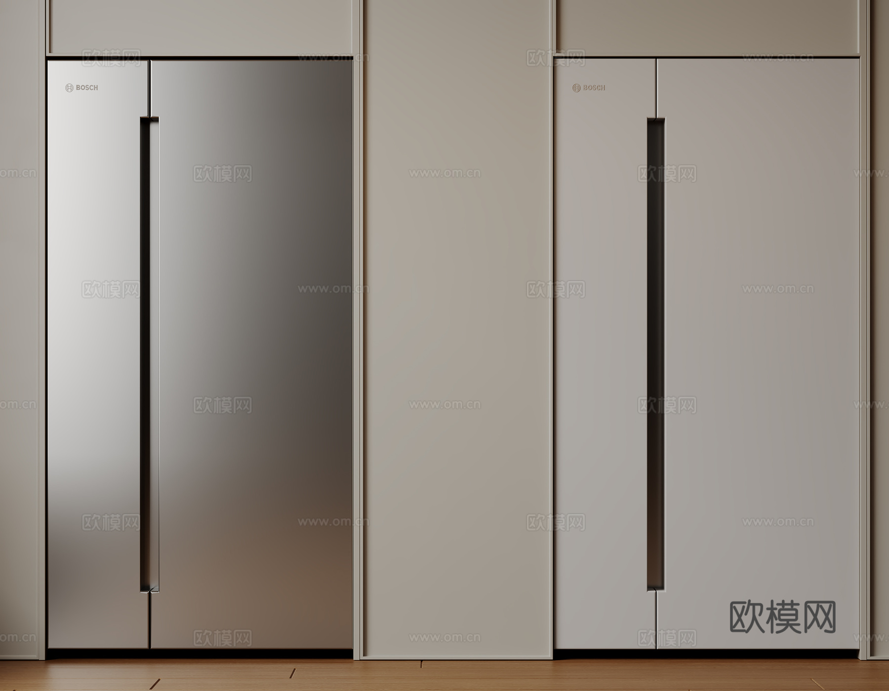 现代极简冰箱 双开门冰箱 简约冰箱柜 中古冰箱 意式冰箱 厨su模型